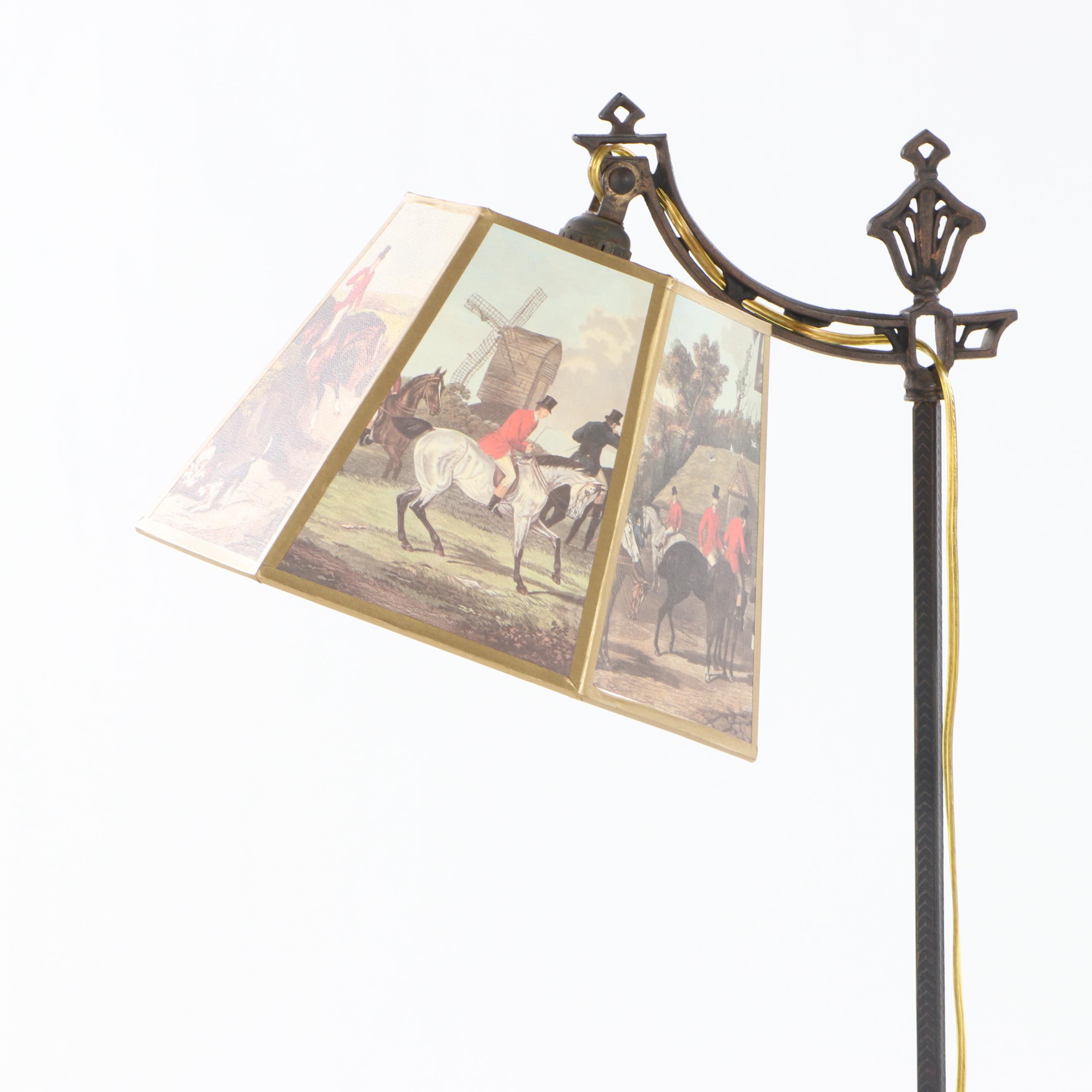 Gilt and Cast Iron Bridge-Arm Floor Lamp, Early 20th Century
