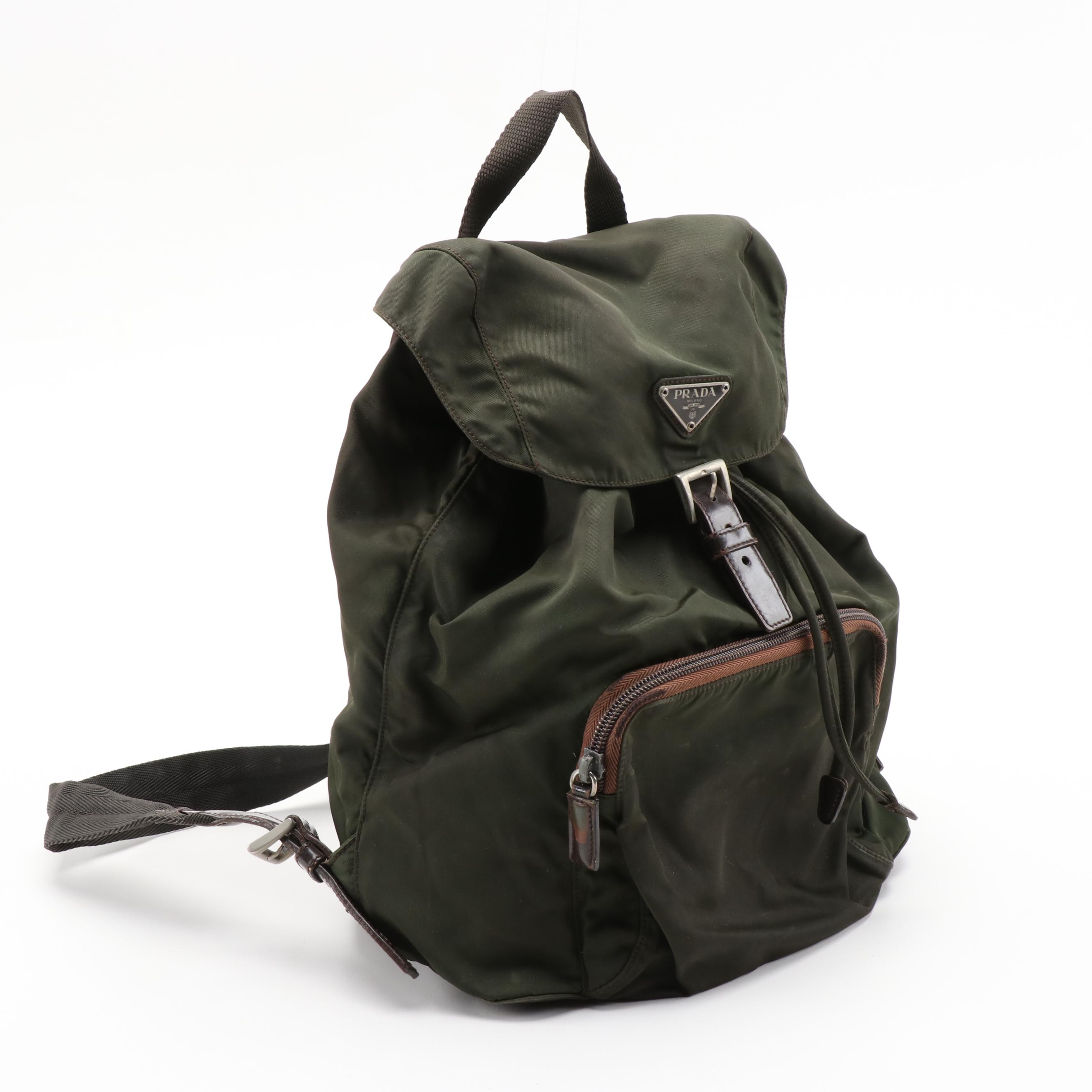 Prada Backpack in Green Nylon with Grosgrain Straps