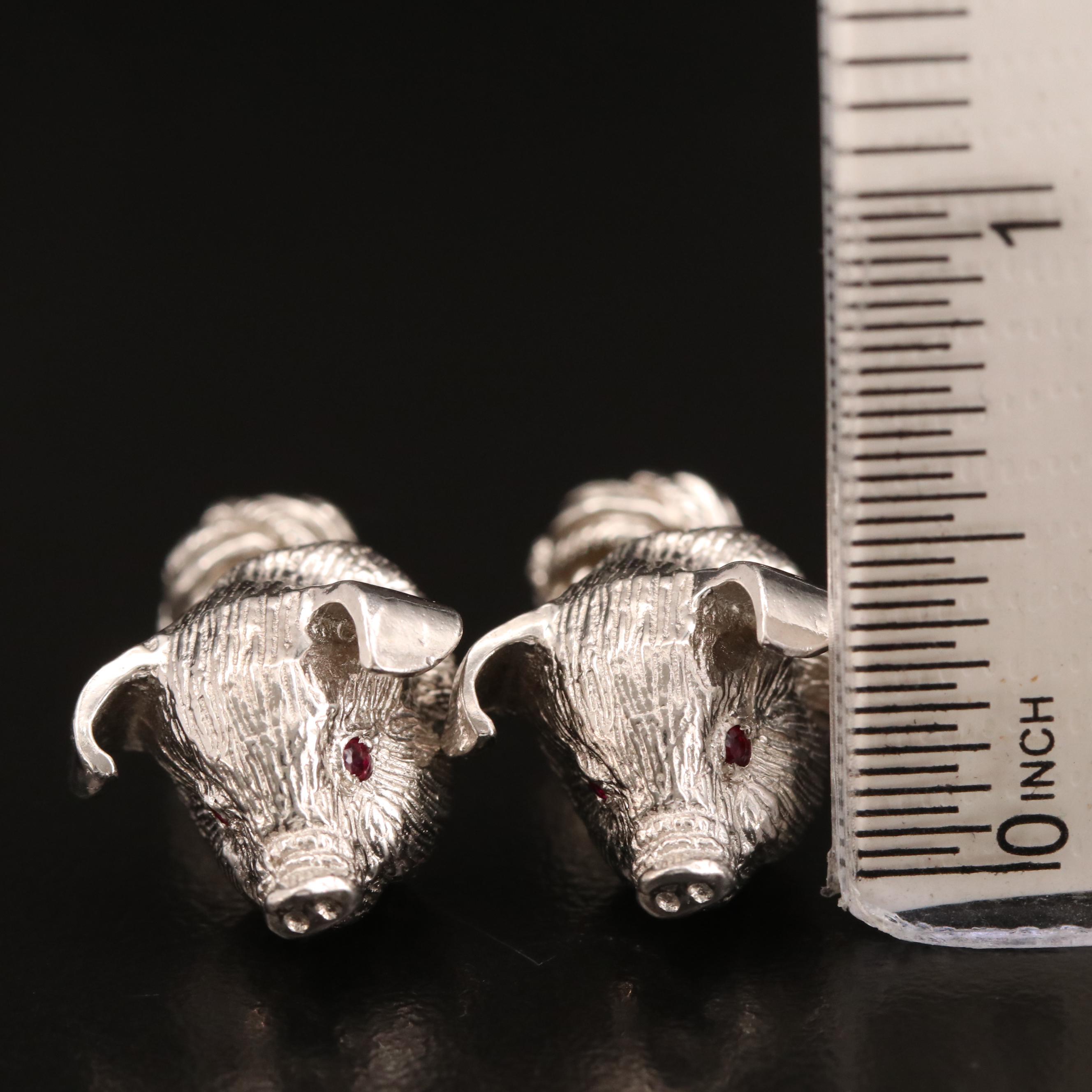 Platinum Ruby Pig Head Cufflinks with 18K Back