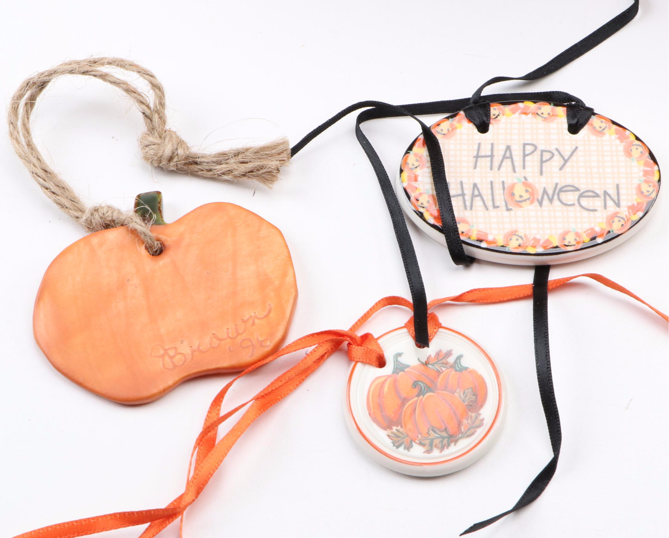 Longaberger Baskets with Autumn and Halloween Themed Ceramic and Metal Serveware