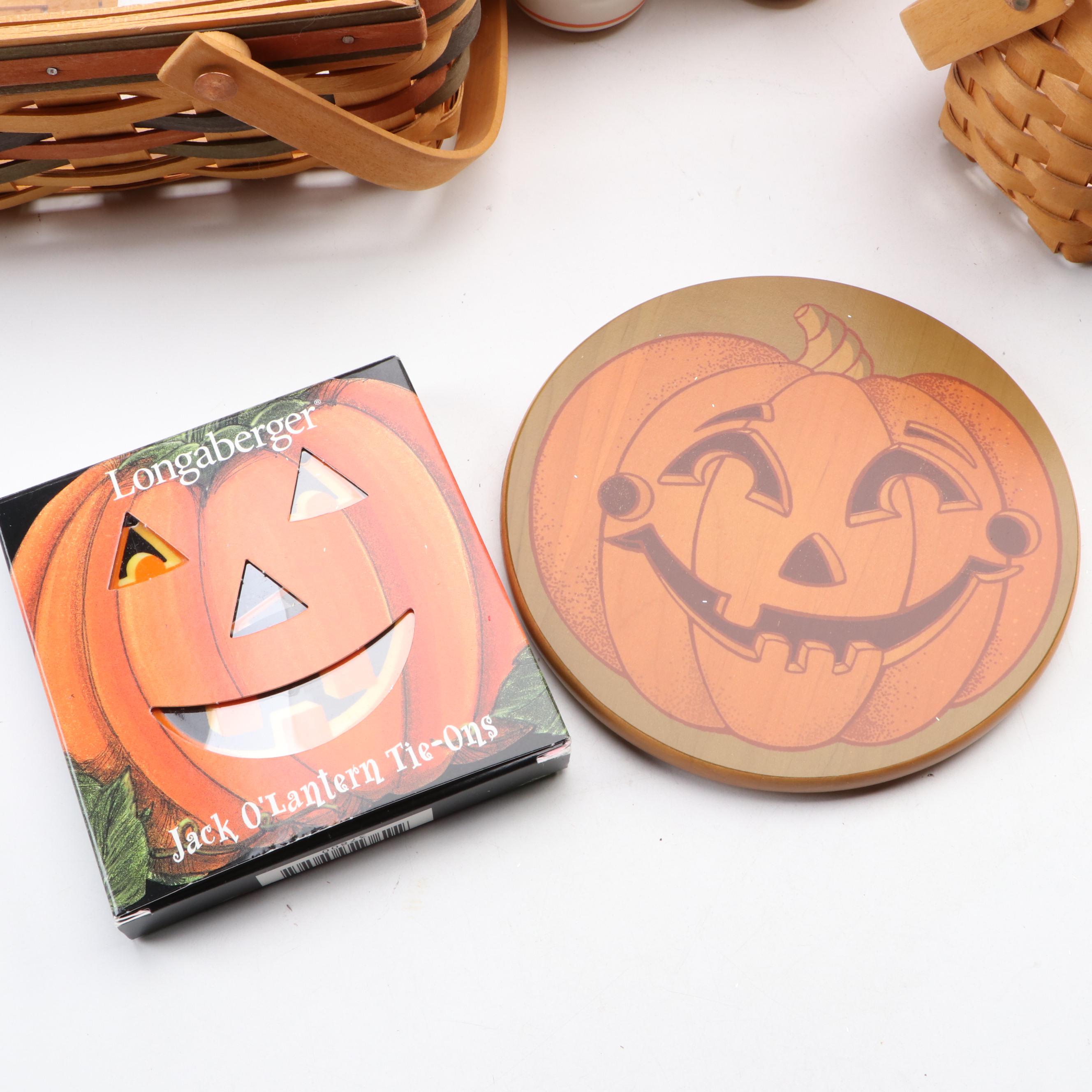 Longaberger Baskets with Autumn and Halloween Themed Ceramic and Metal Serveware
