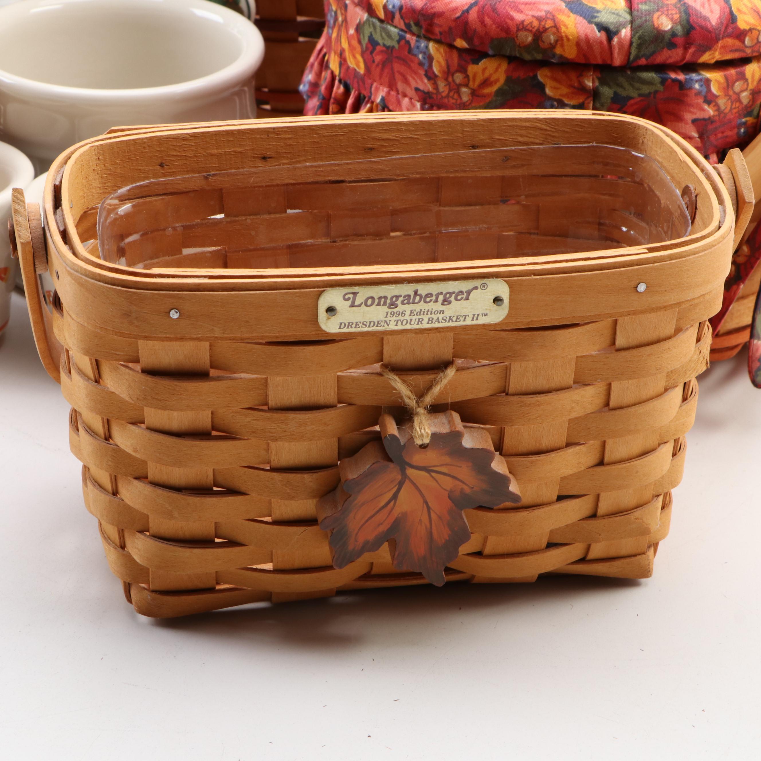 Longaberger Baskets with Autumn and Halloween Themed Ceramic and Metal Serveware