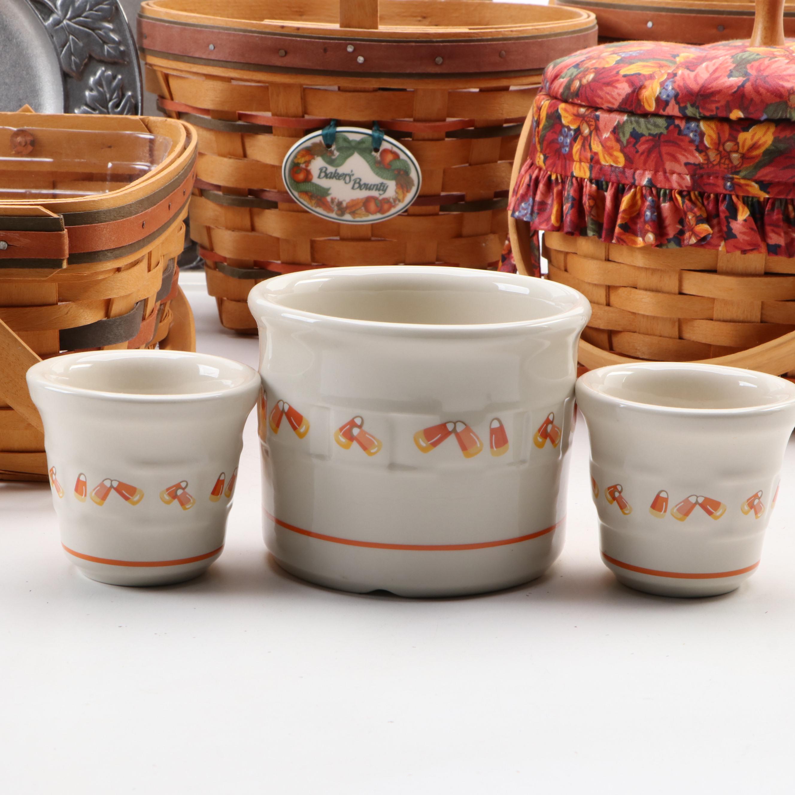 Longaberger Baskets with Autumn and Halloween Themed Ceramic and Metal Serveware