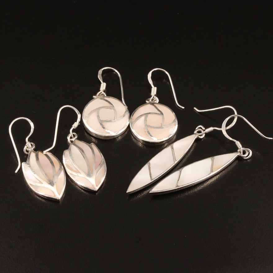 Sterling Silver Mother of Pearl Earrings Selection Featuring Various Shapes