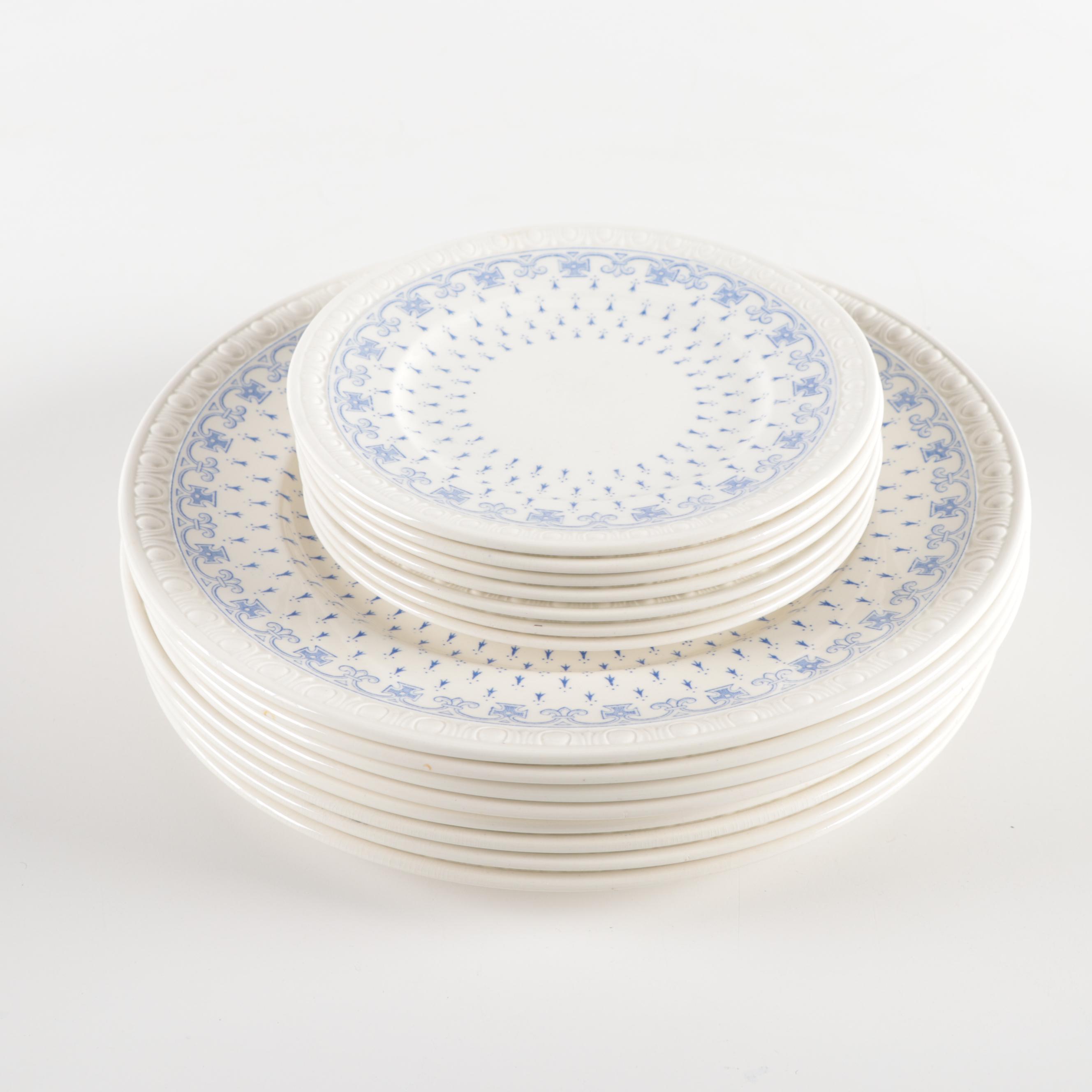 Spode "Ermine" Earthenware Plates, Teacups, and Saucers, Mid-20th C.