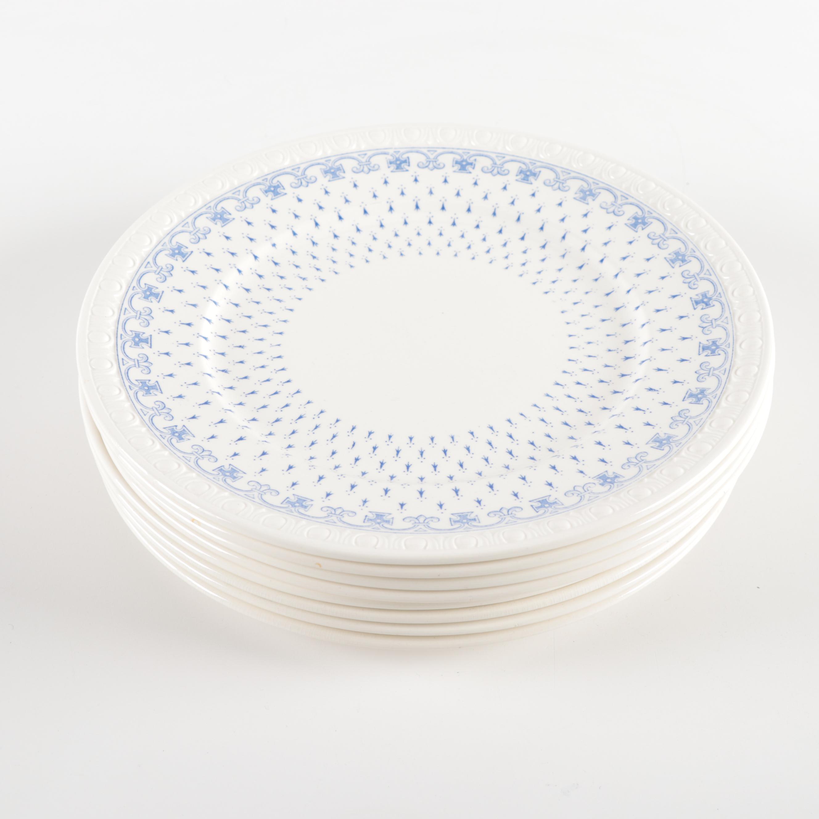 Spode "Ermine" Earthenware Plates, Teacups, and Saucers, Mid-20th C.