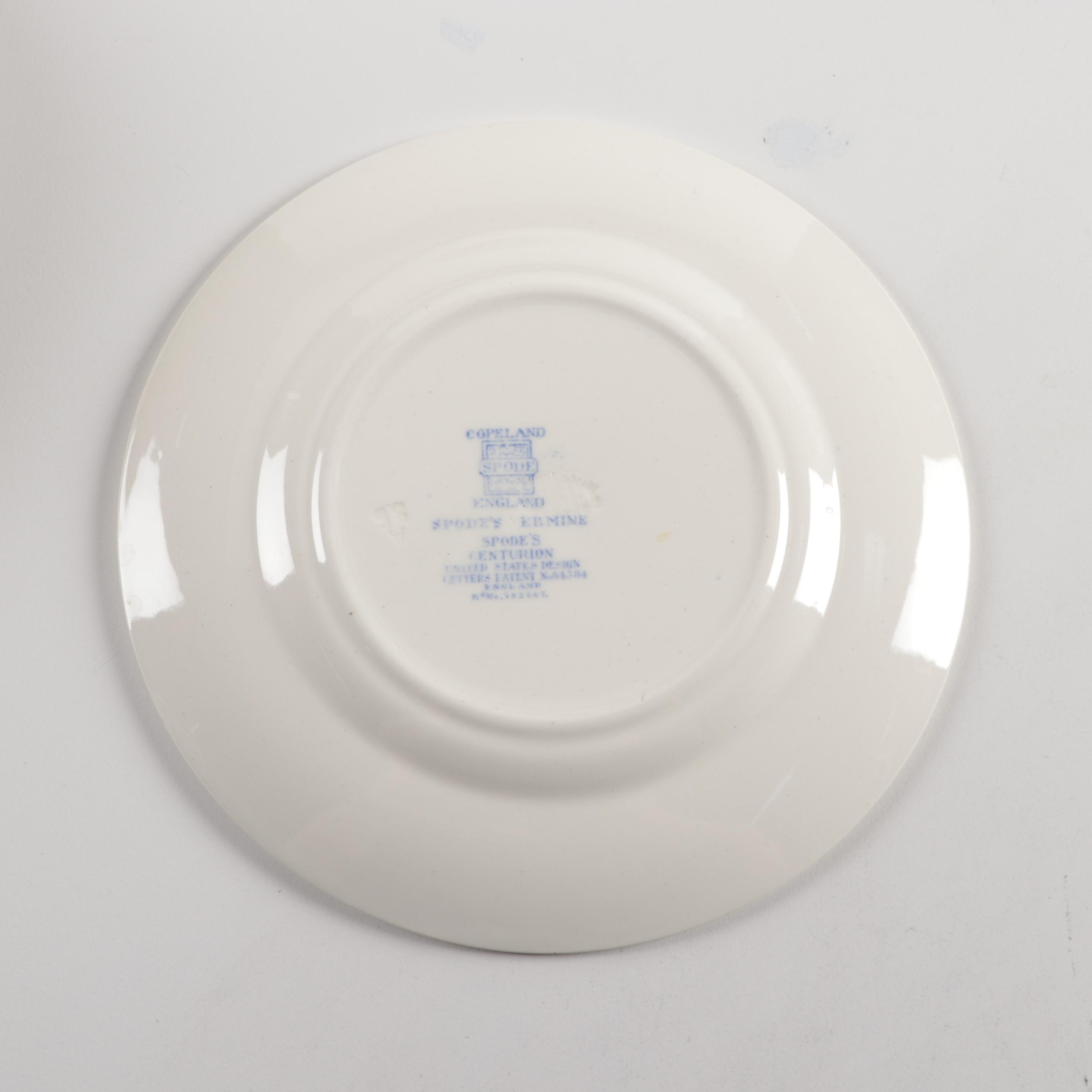 Spode "Ermine" Earthenware Plates, Teacups, and Saucers, Mid-20th C.