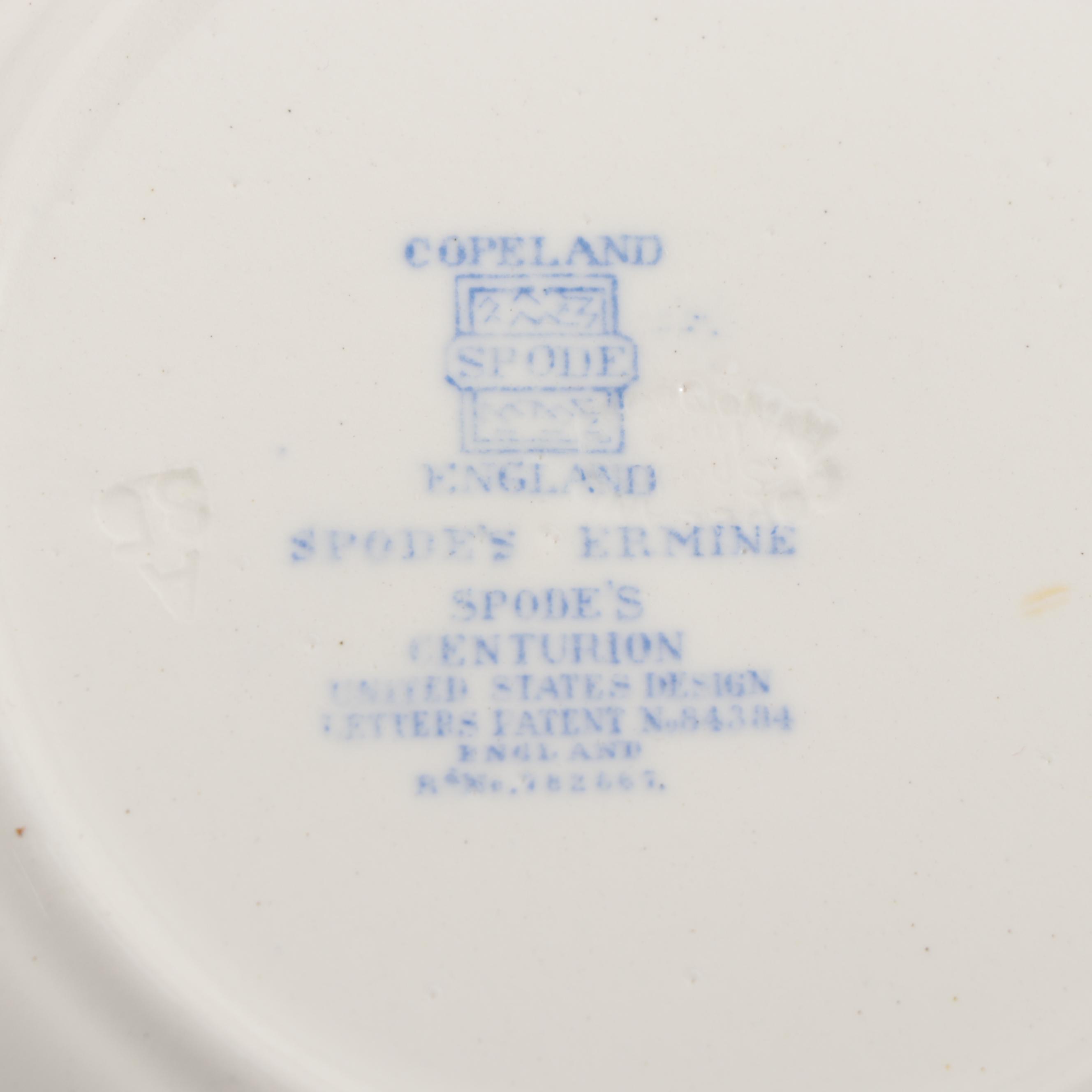 Spode "Ermine" Earthenware Plates, Teacups, and Saucers, Mid-20th C.