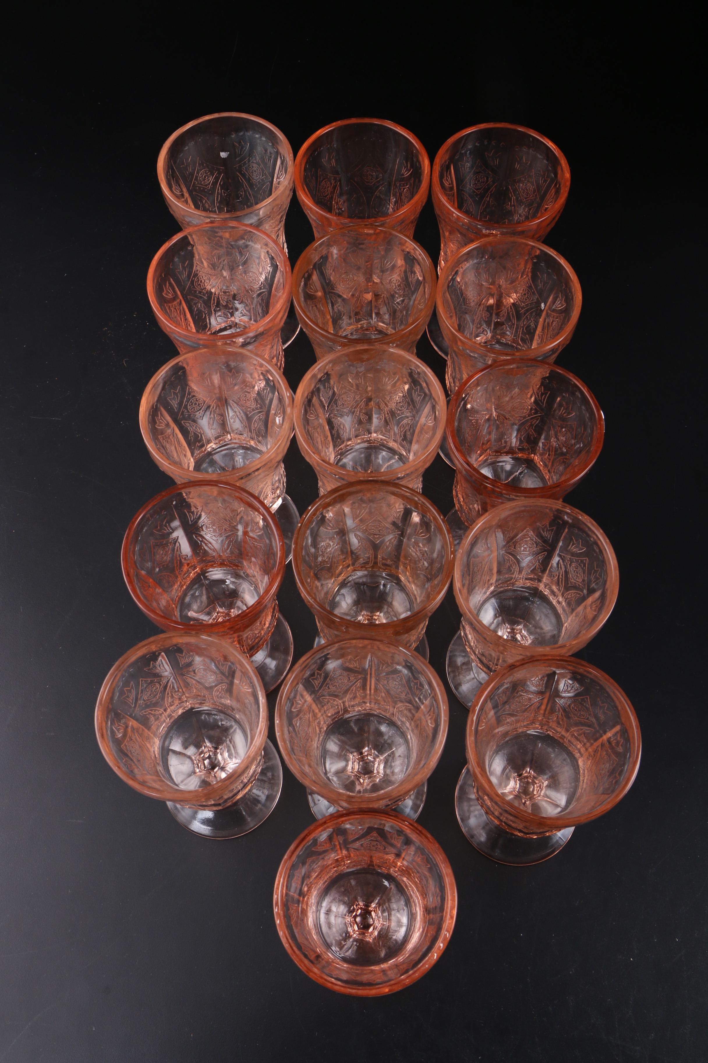 Indiana "Recollection" Pink Depression Glass Goblets, Mid-20th Century