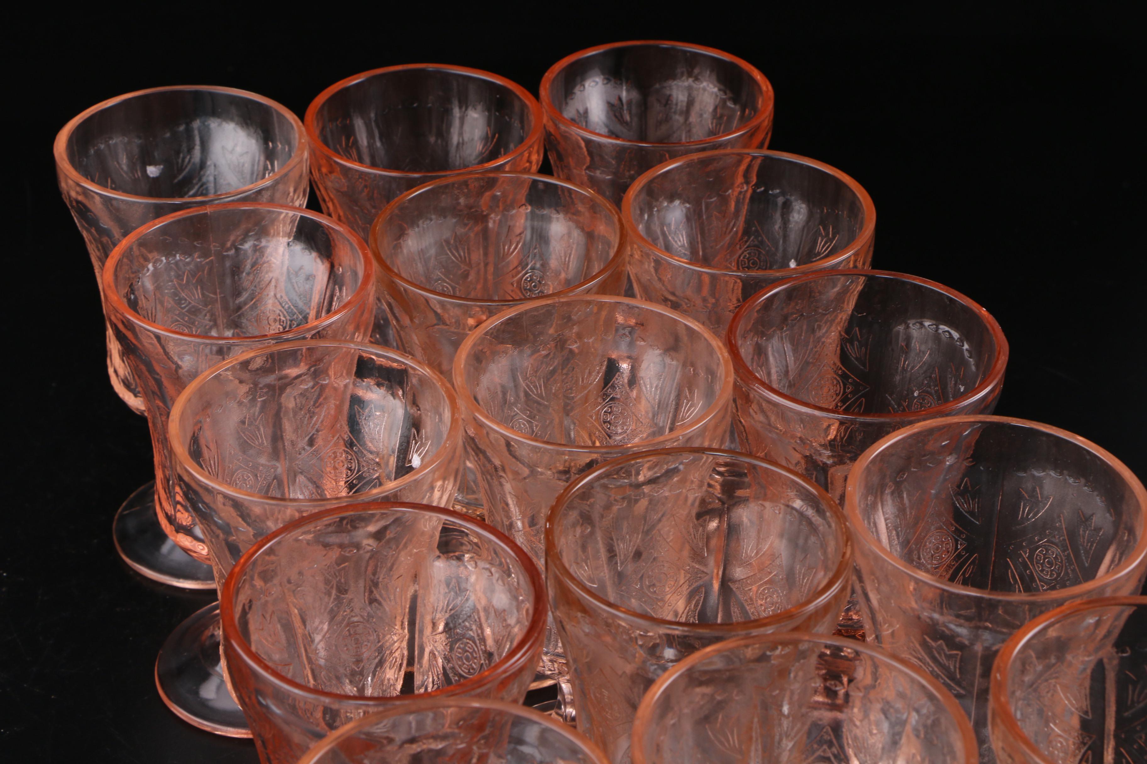 Indiana "Recollection" Pink Depression Glass Goblets, Mid-20th Century