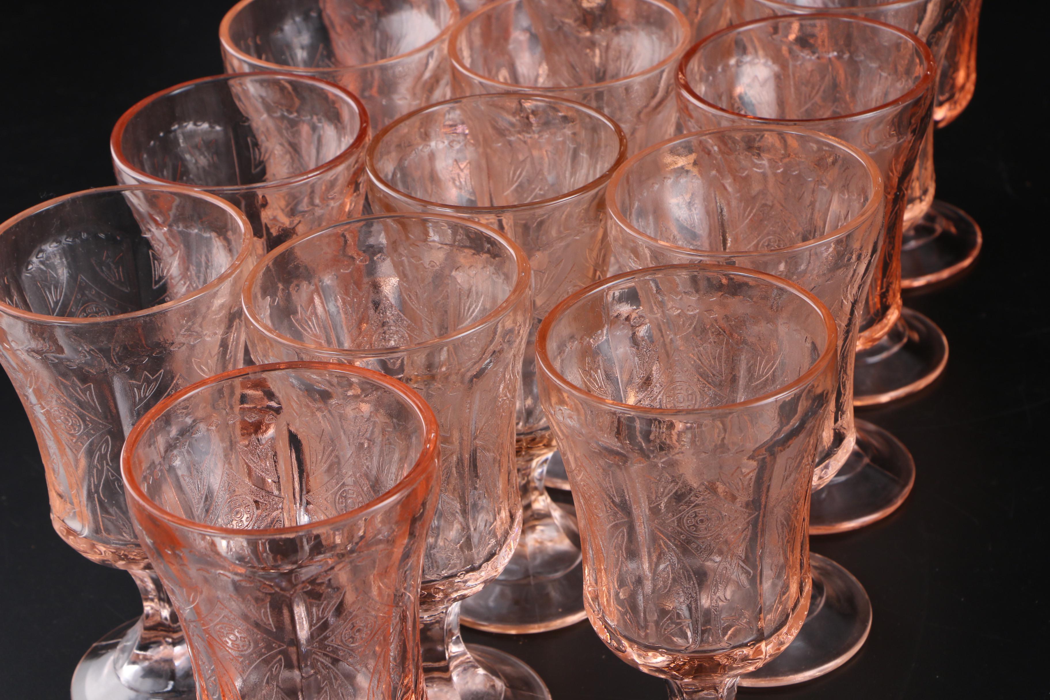 Indiana "Recollection" Pink Depression Glass Goblets, Mid-20th Century