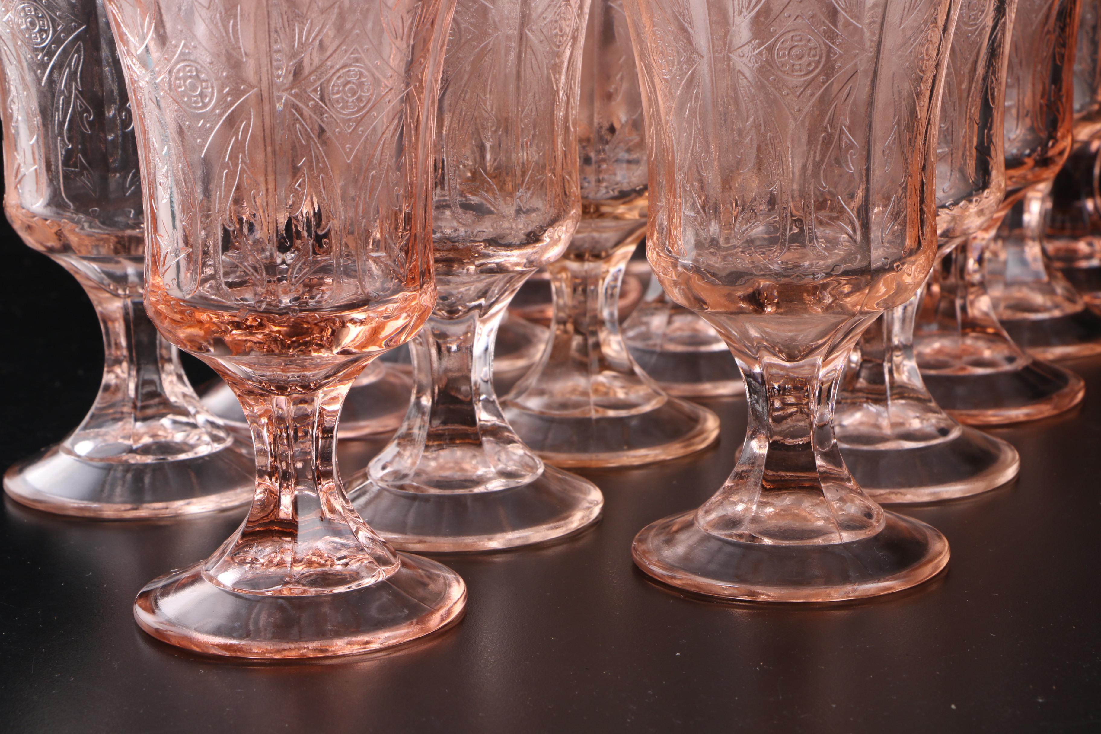Indiana "Recollection" Pink Depression Glass Goblets, Mid-20th Century