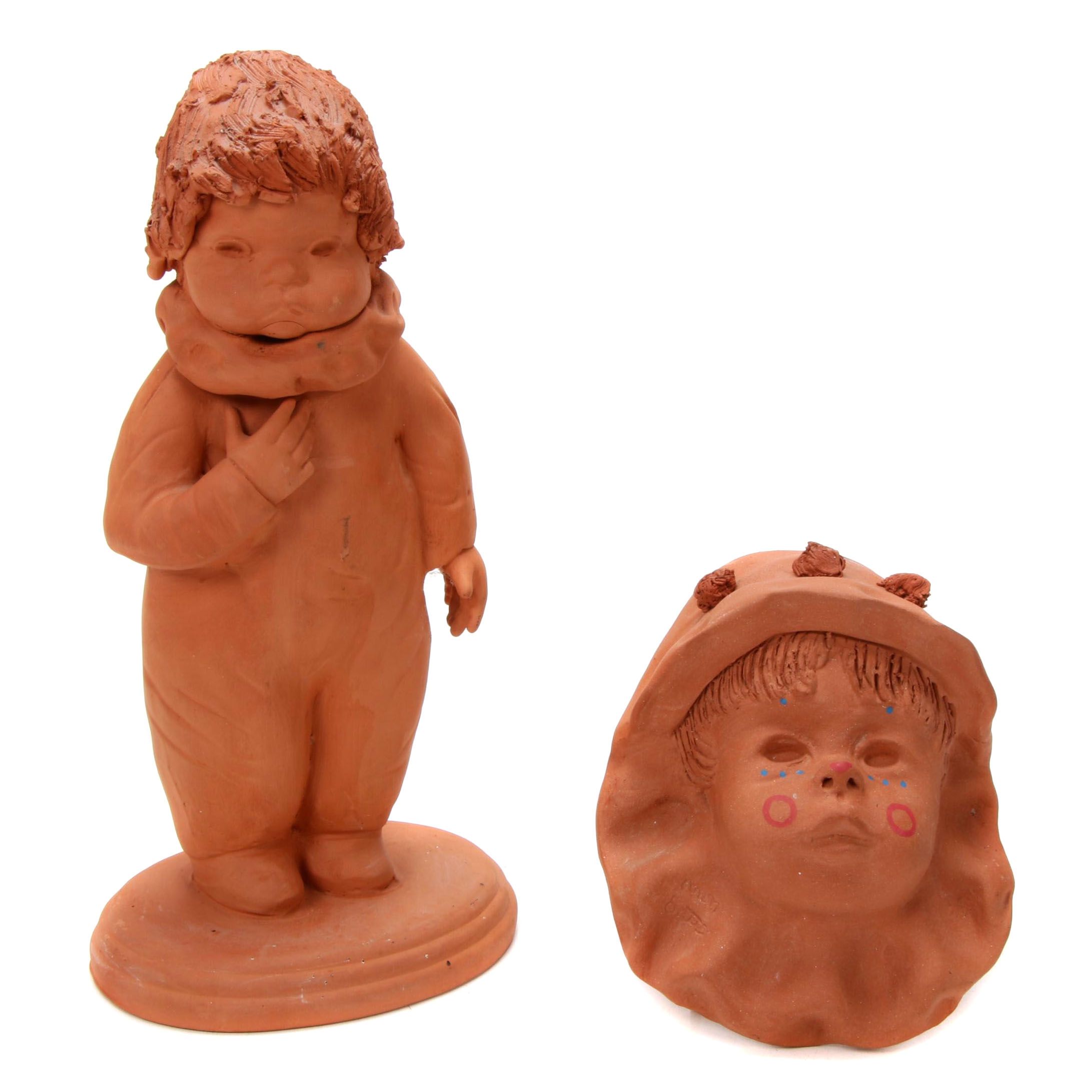 Ann Entis Terracotta Figurine and Wall Sculpture