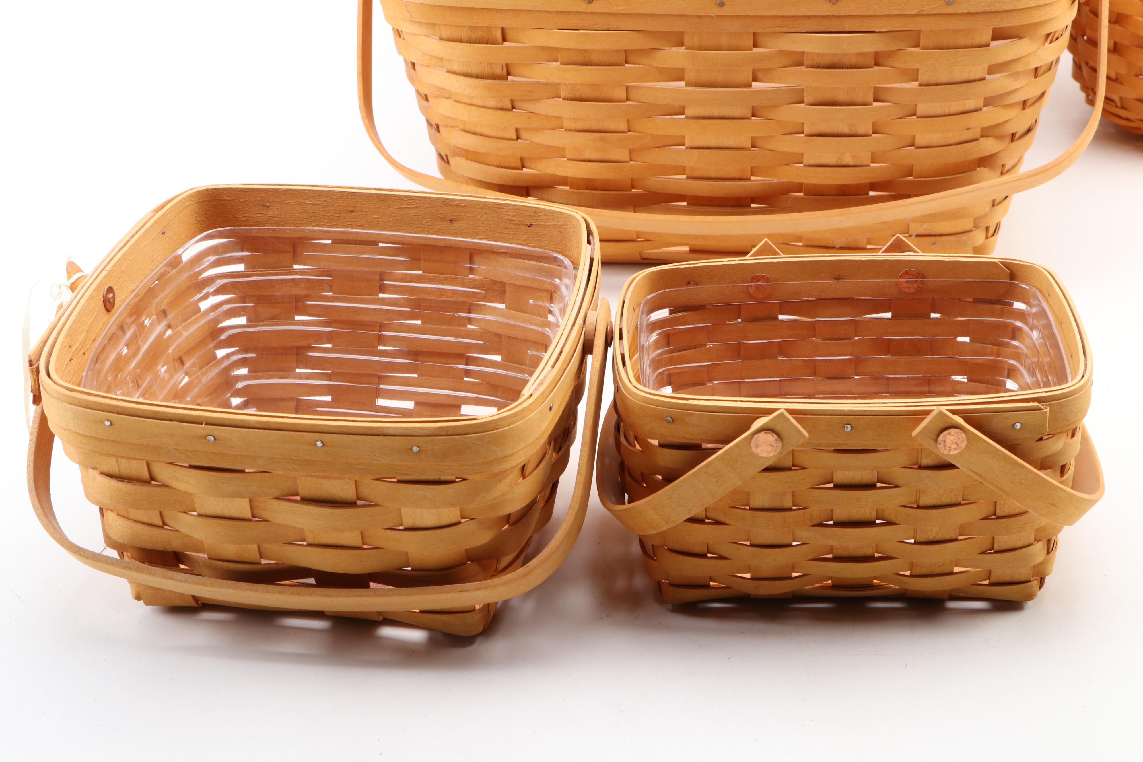Longaberger Handwoven Baskets with Plastic Liners