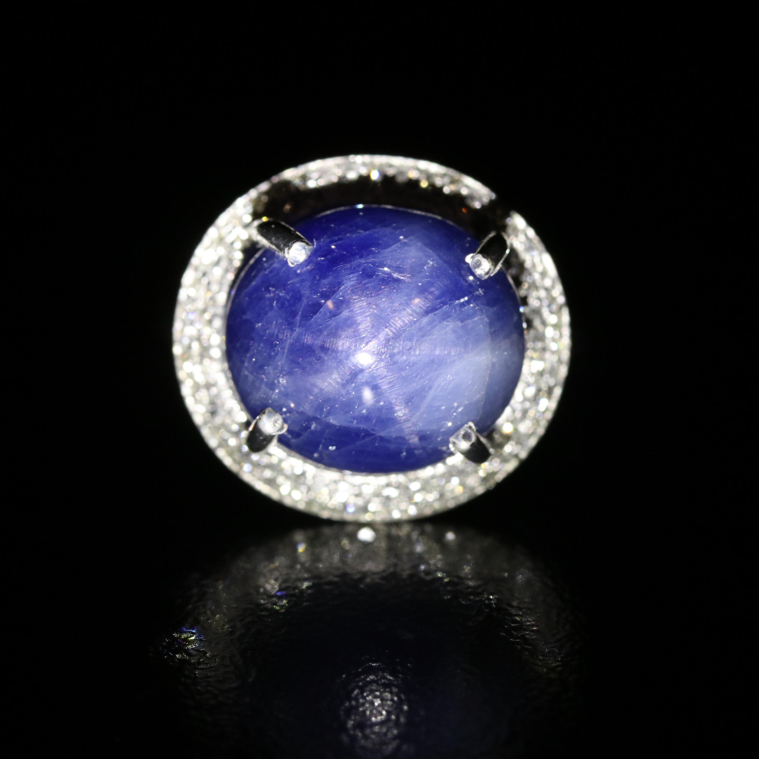 14K White Gold 14.93 CT Star Sapphire and Diamond Ring with GIA Report
