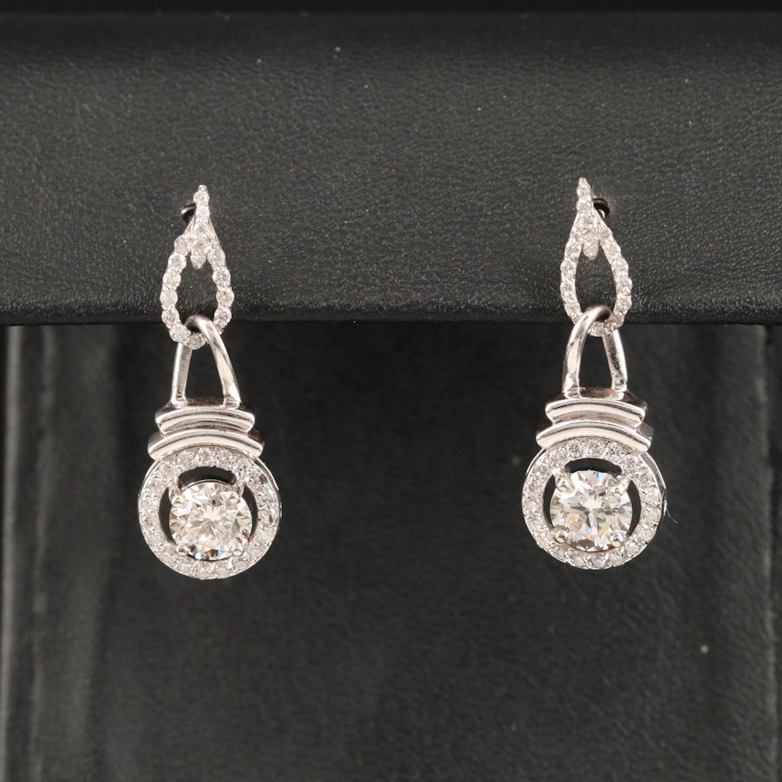 14K 1.80 CTW Diamond Halo Dangle Earrings