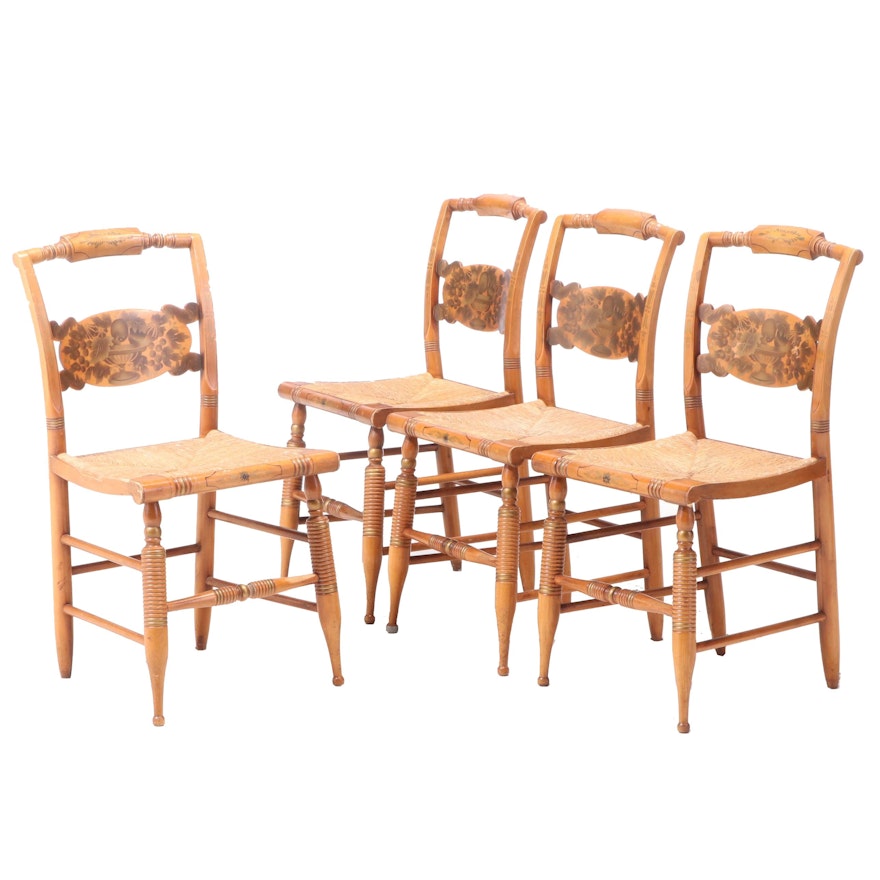 Four L. Hitchcock Federal Style Gilt-Stenciled "Fancy" Side Chairs, 20th Century