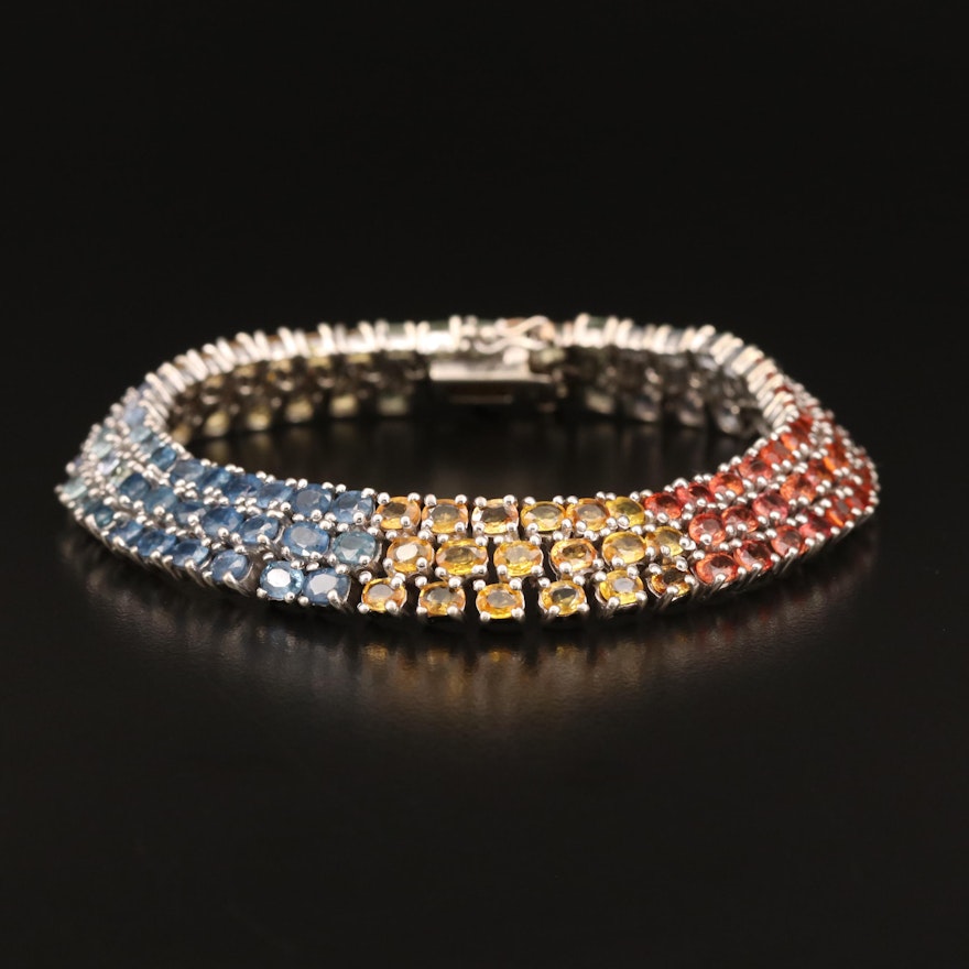 Sterling Sapphire Three Row Bracelet