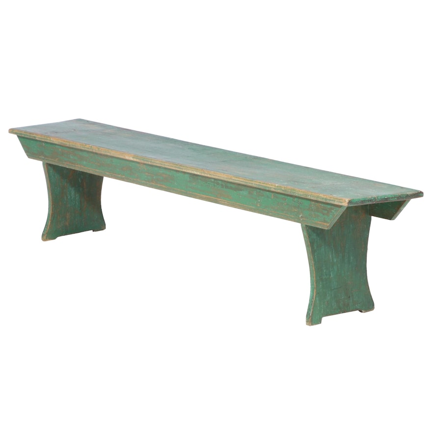 American Primitive Green-Painted Bench, 19th Century