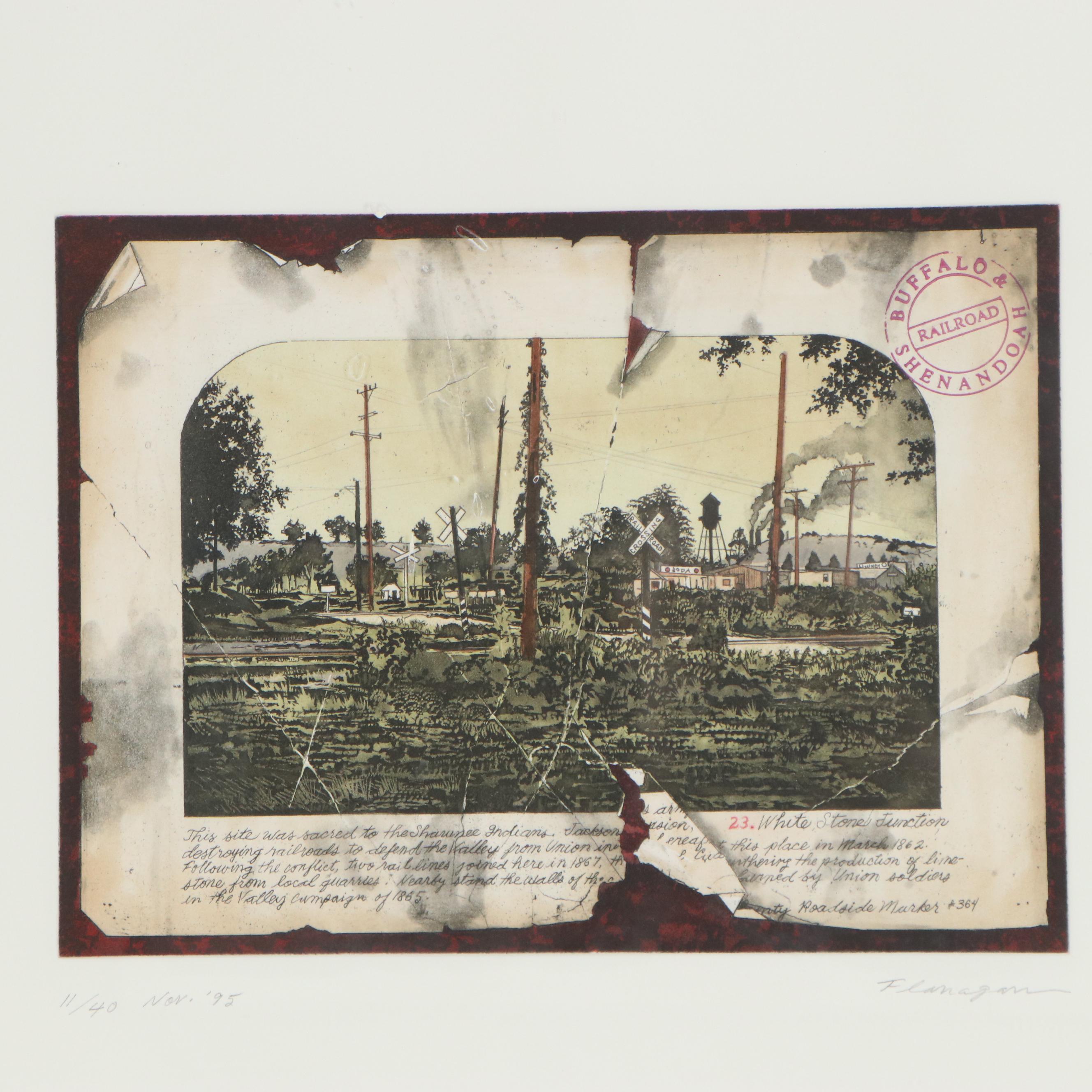 Michael Flanagan Etching "White Stone Junction," 1995