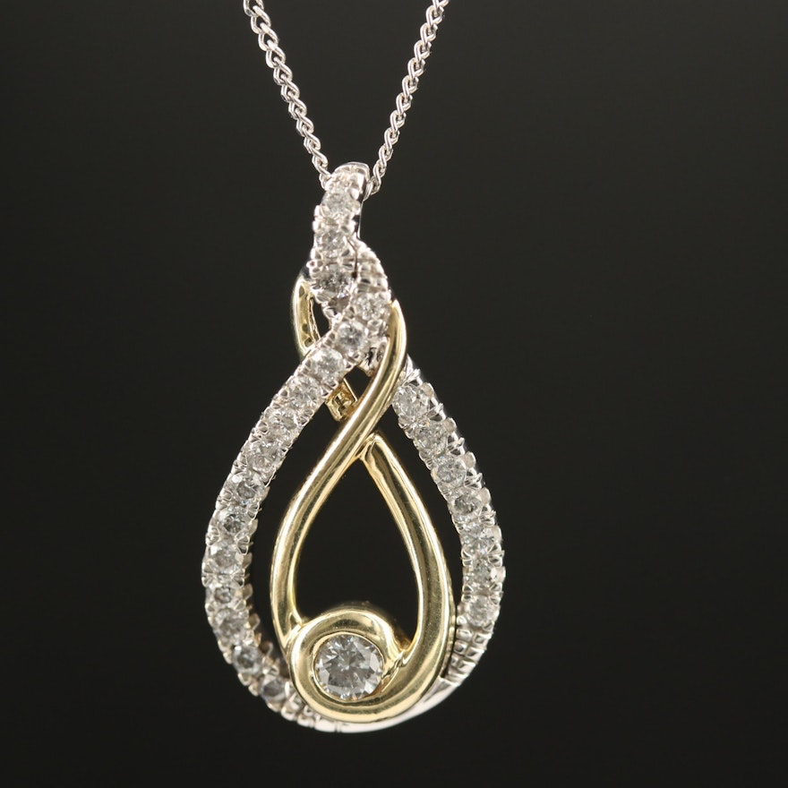 10K Two-Tone Double Teardrop Diamond Necklace