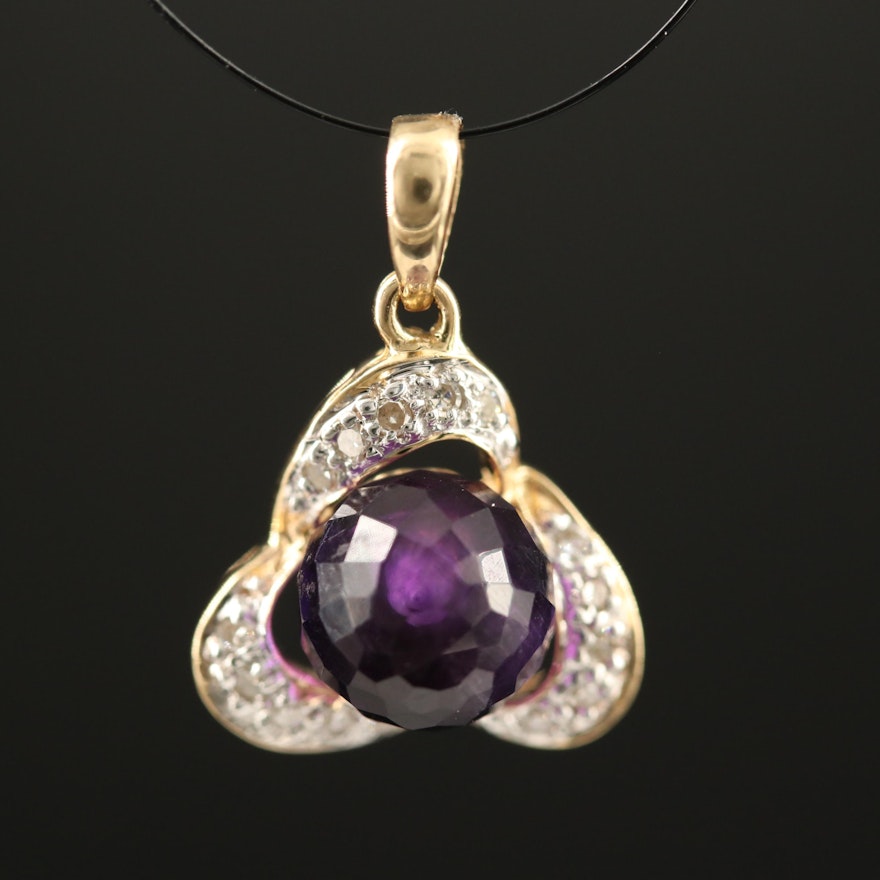 14K Amethyst and Diamond Pendant