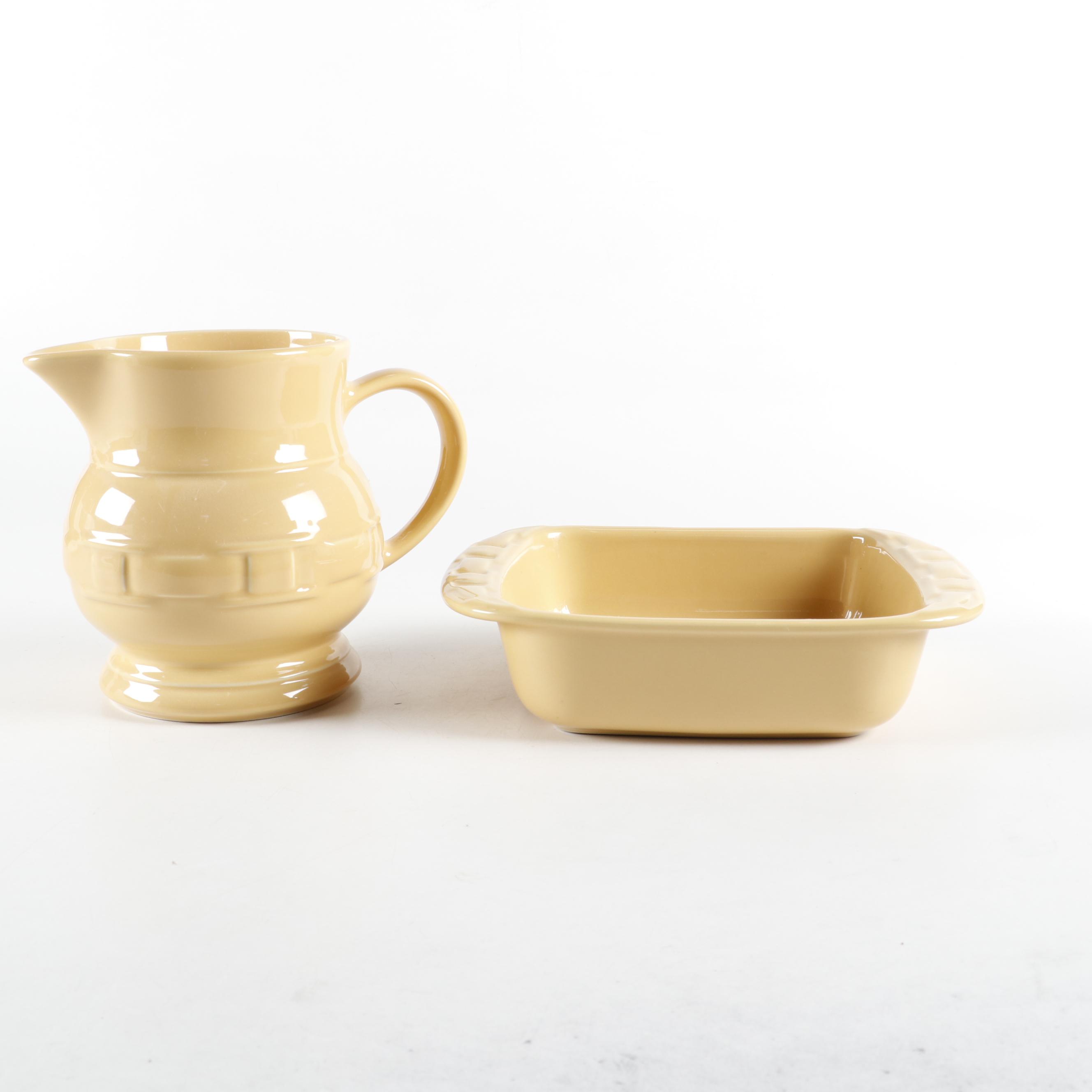 Longaberger Wrought Iron Stand with Ceramic Serveware and Wooden Baskets