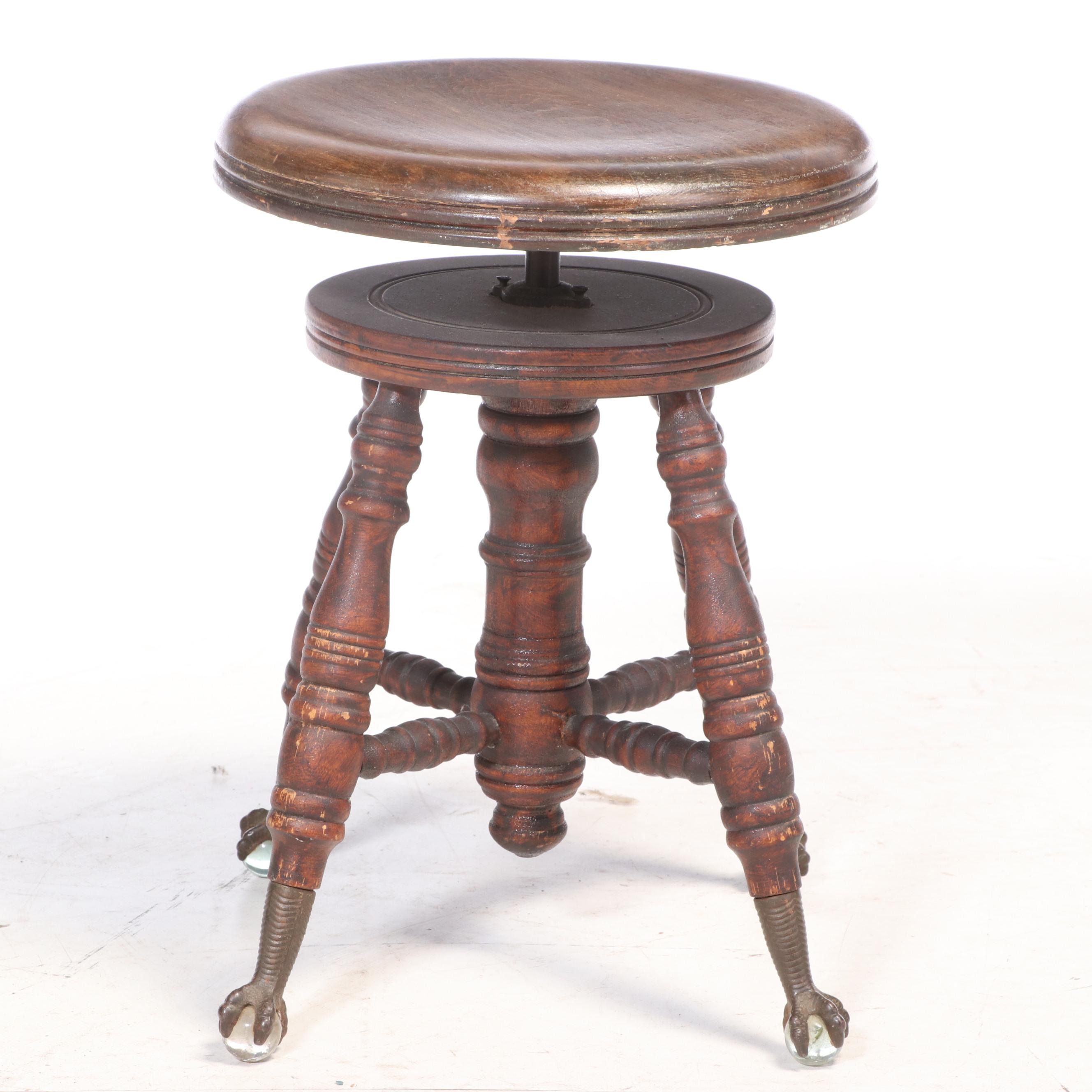 Charles Parker Co. Late Victorian Adjustable Piano Stool, circa 1900