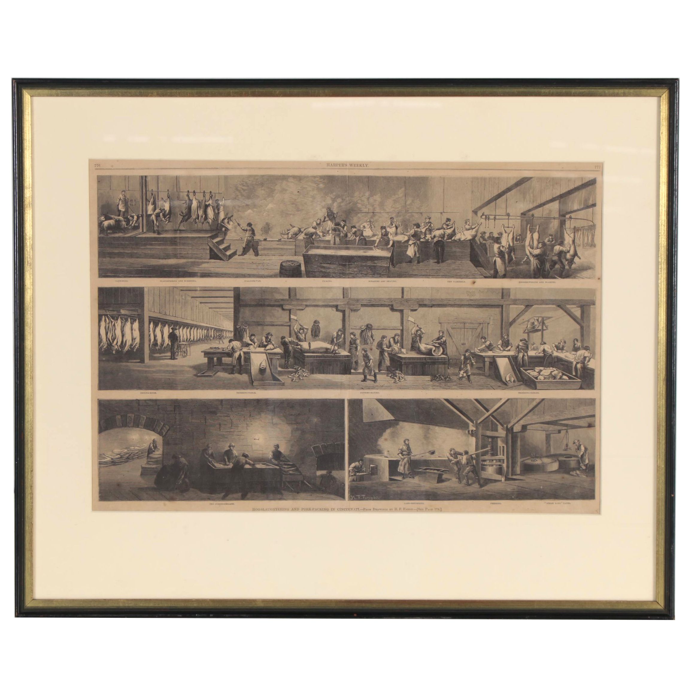 Wood Engraving after Henry Farny "Hog-Slaughtering and Pork-Packing..."