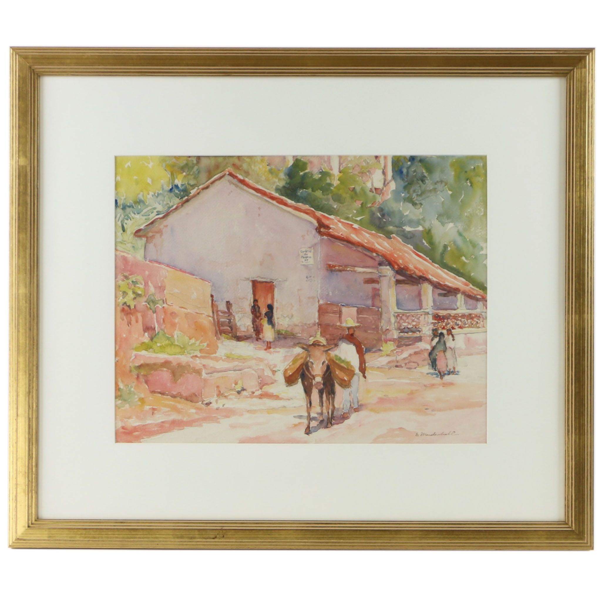 Emma Mendenhall Watercolor Painting of Southwestern Village, Early 20th Century