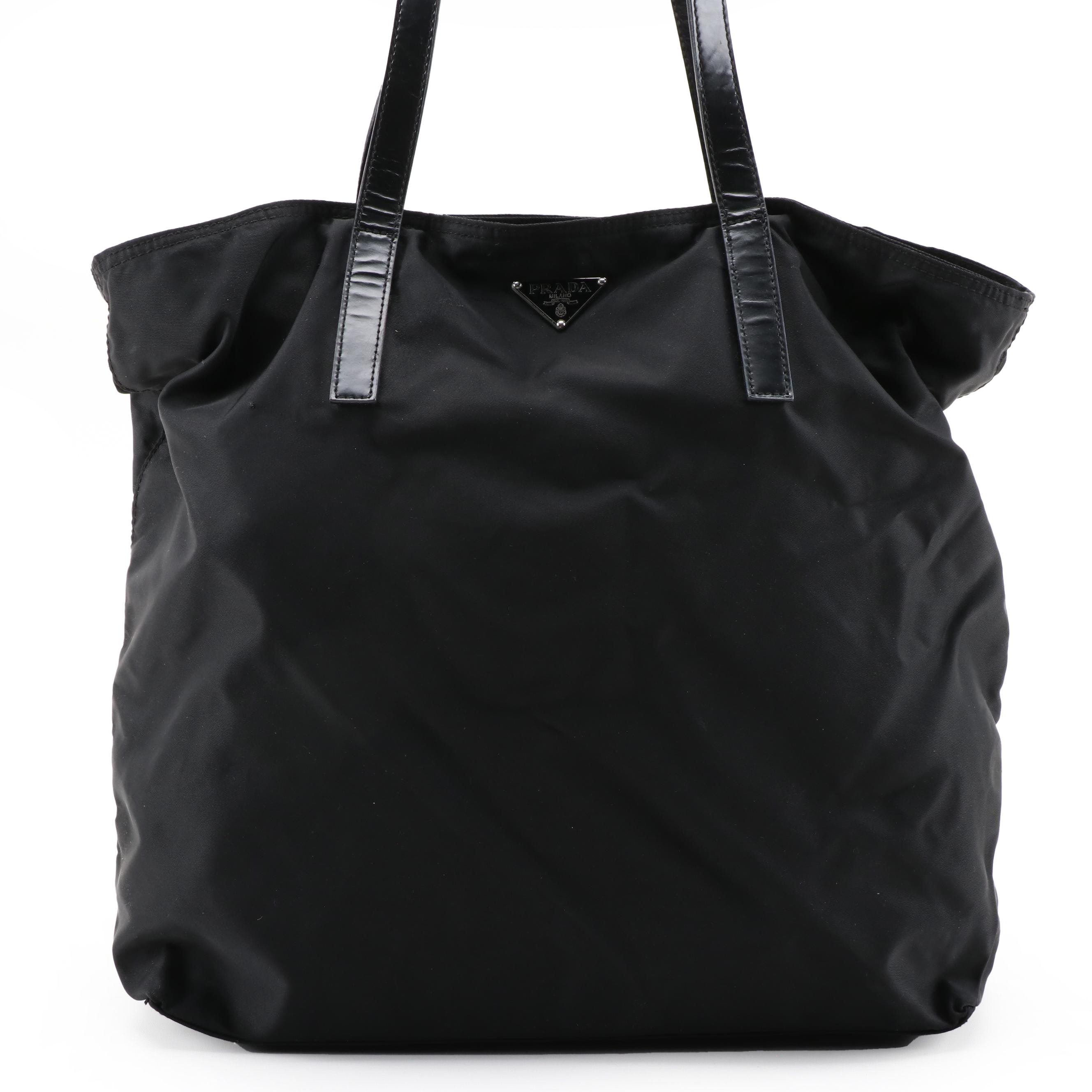 Prada Tote Bag in Black Tessuto Nylon with Leather Trim