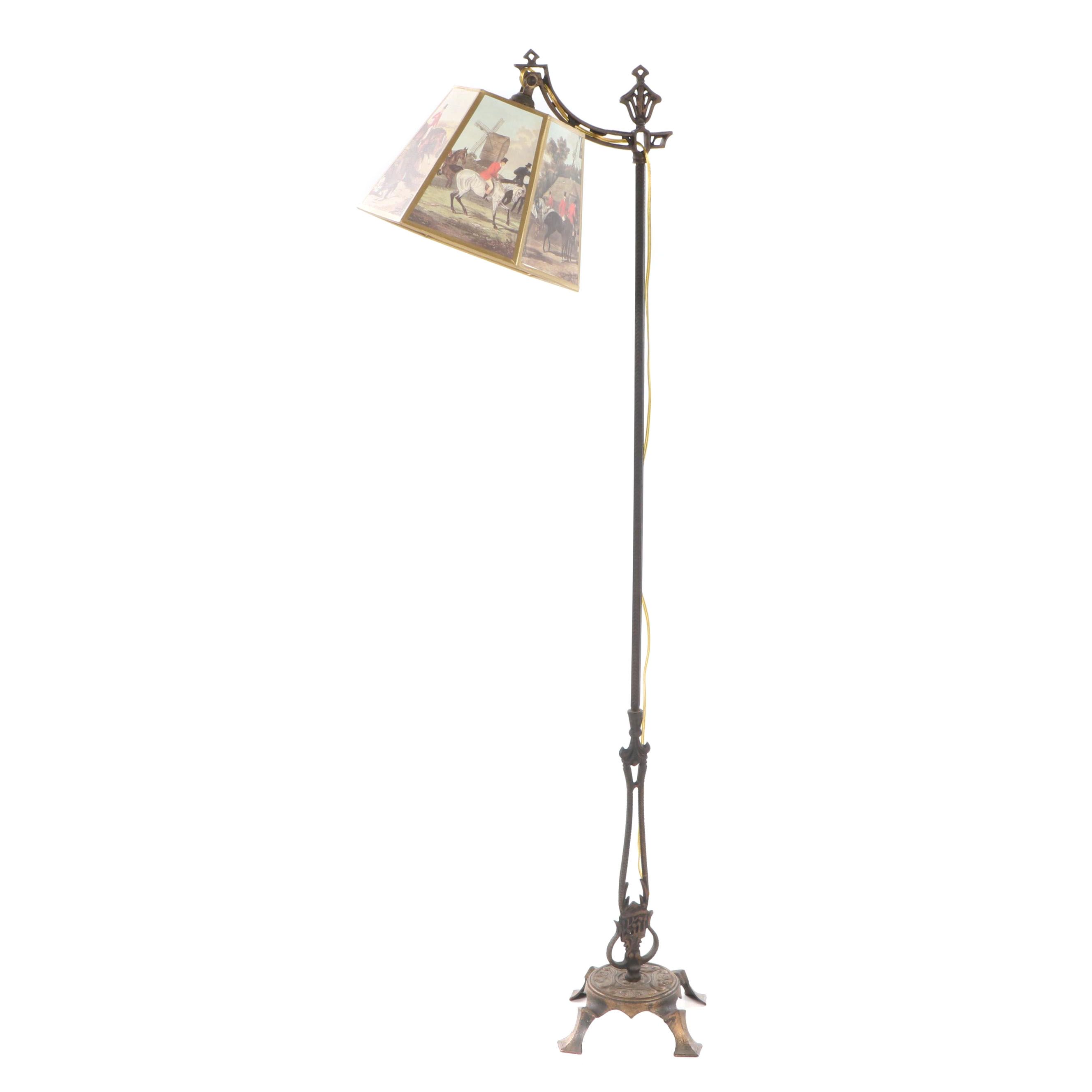 Gilt and Cast Iron Bridge-Arm Floor Lamp, Early 20th Century
