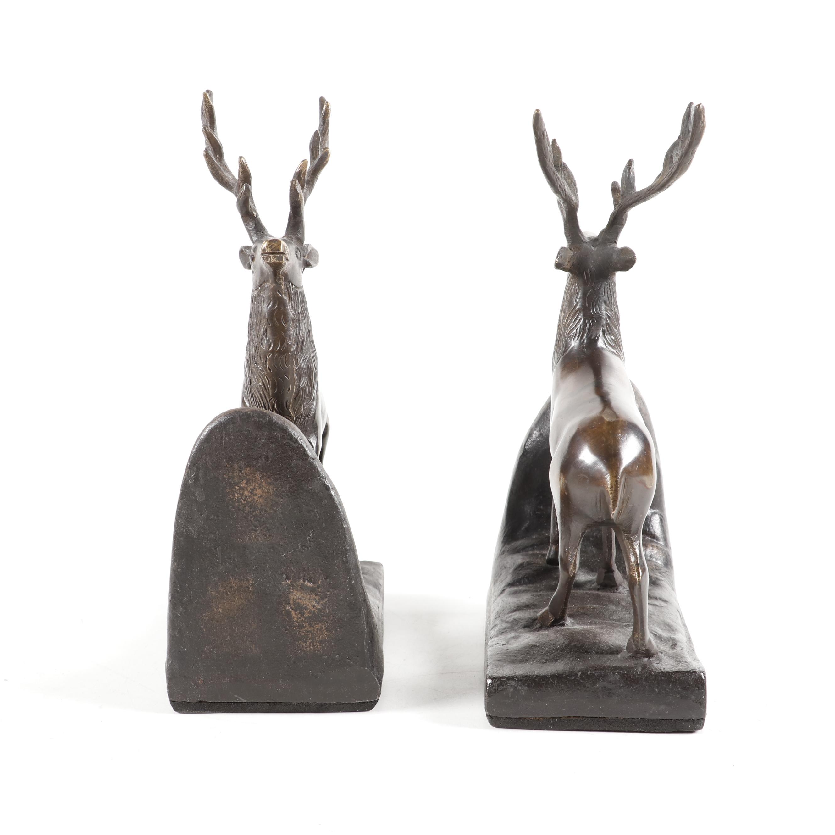 Patinated Cast Brass Elk Bookends