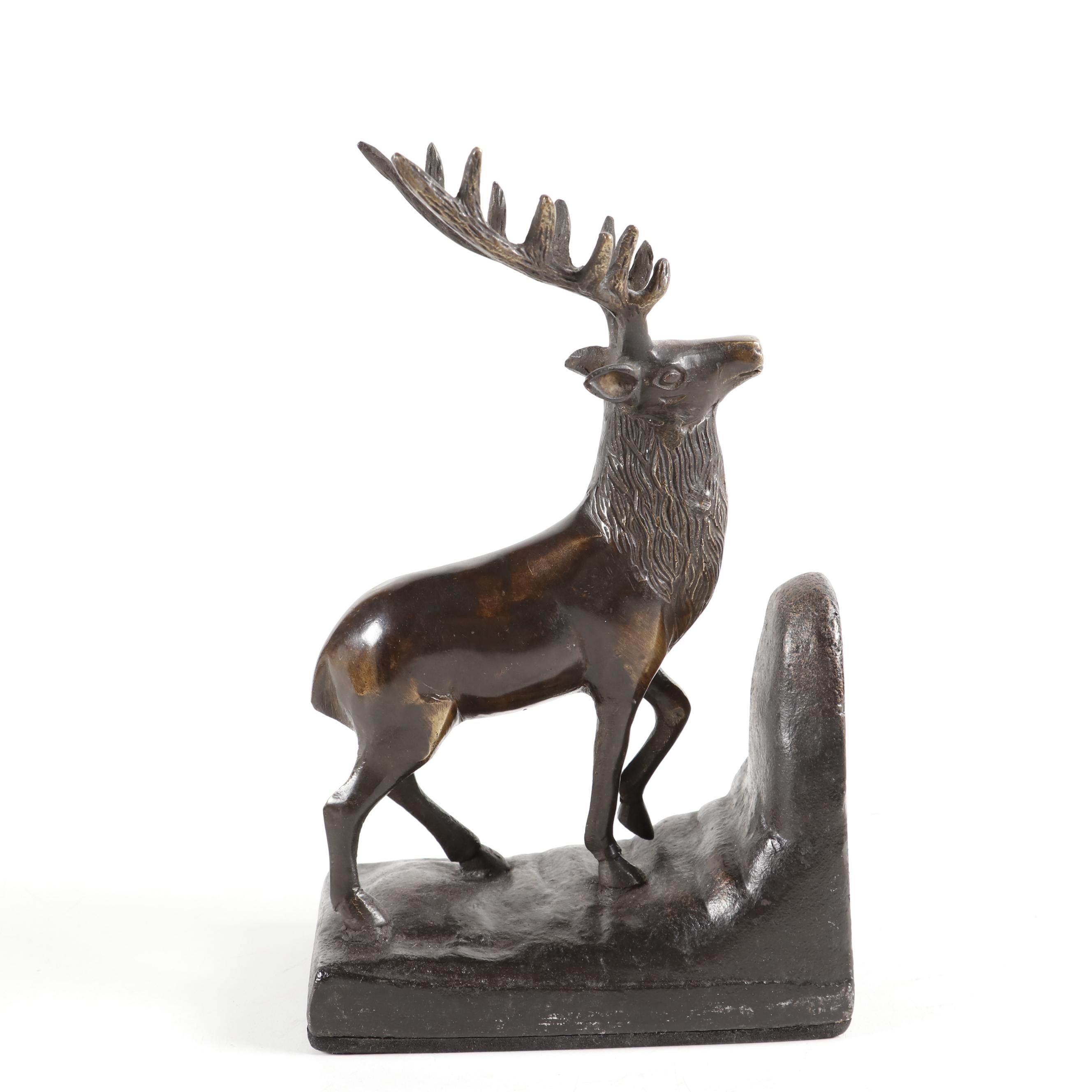 Patinated Cast Brass Elk Bookends
