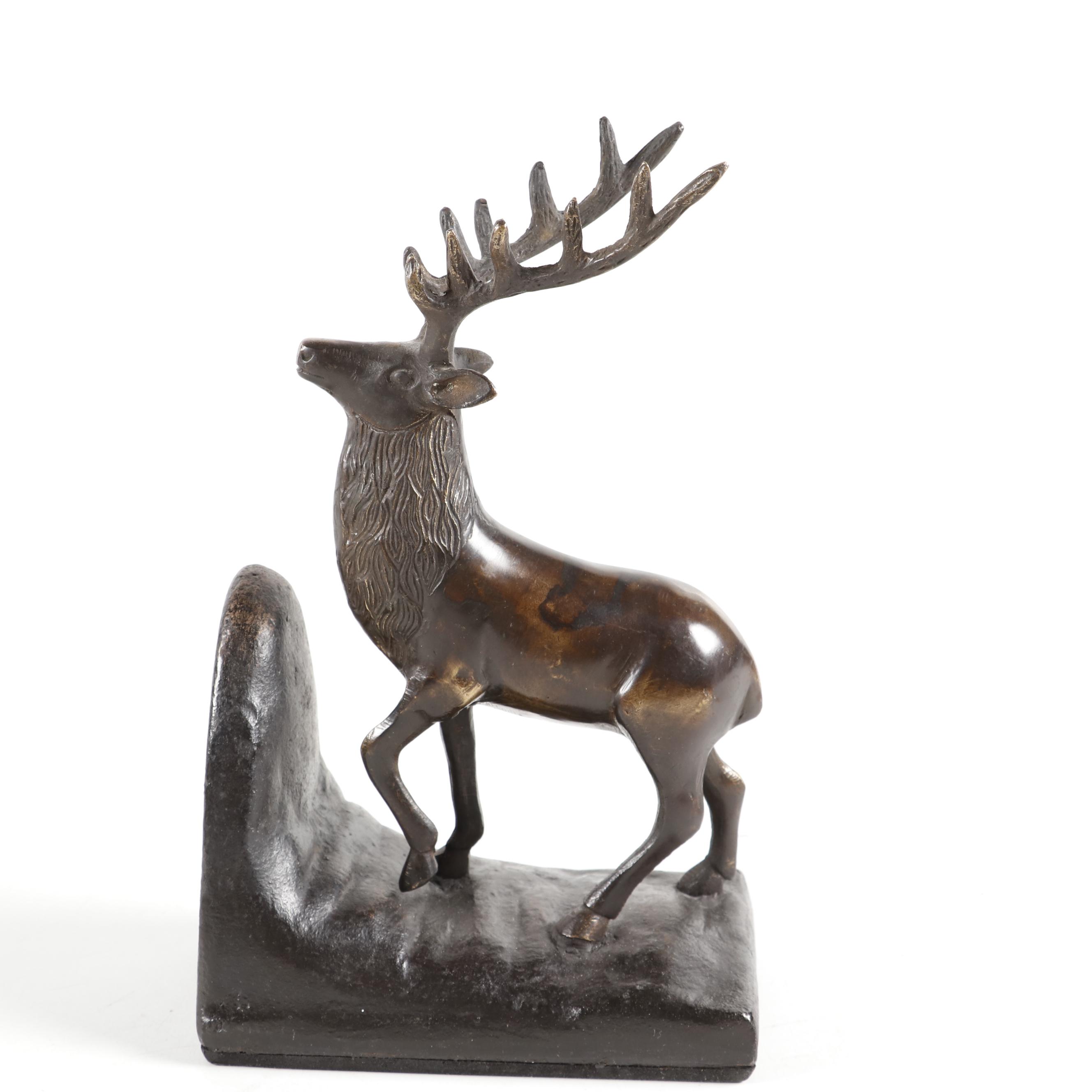 Patinated Cast Brass Elk Bookends