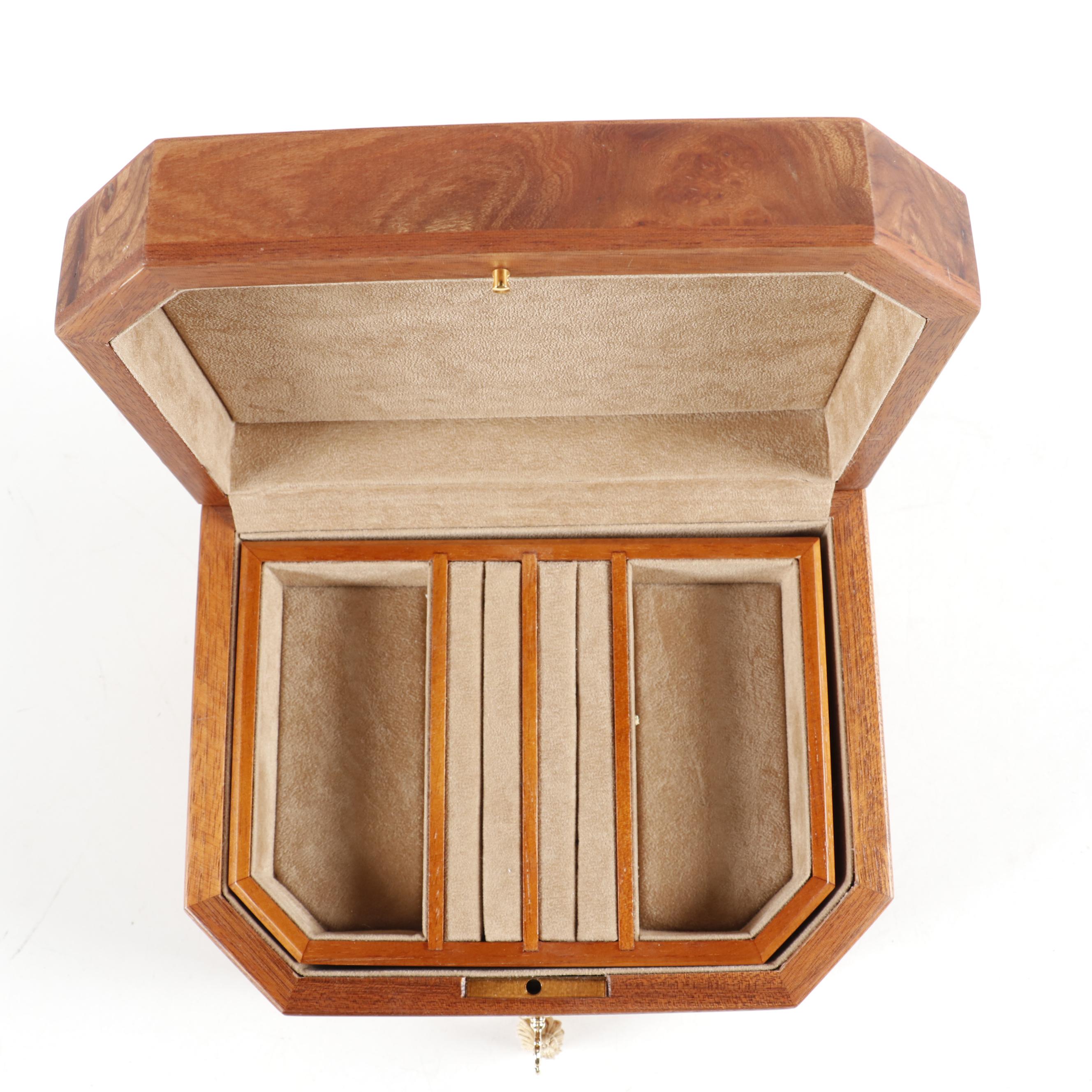 Agresti Italian Burl Wood Jewelry Box and Reuge Burl Music Box