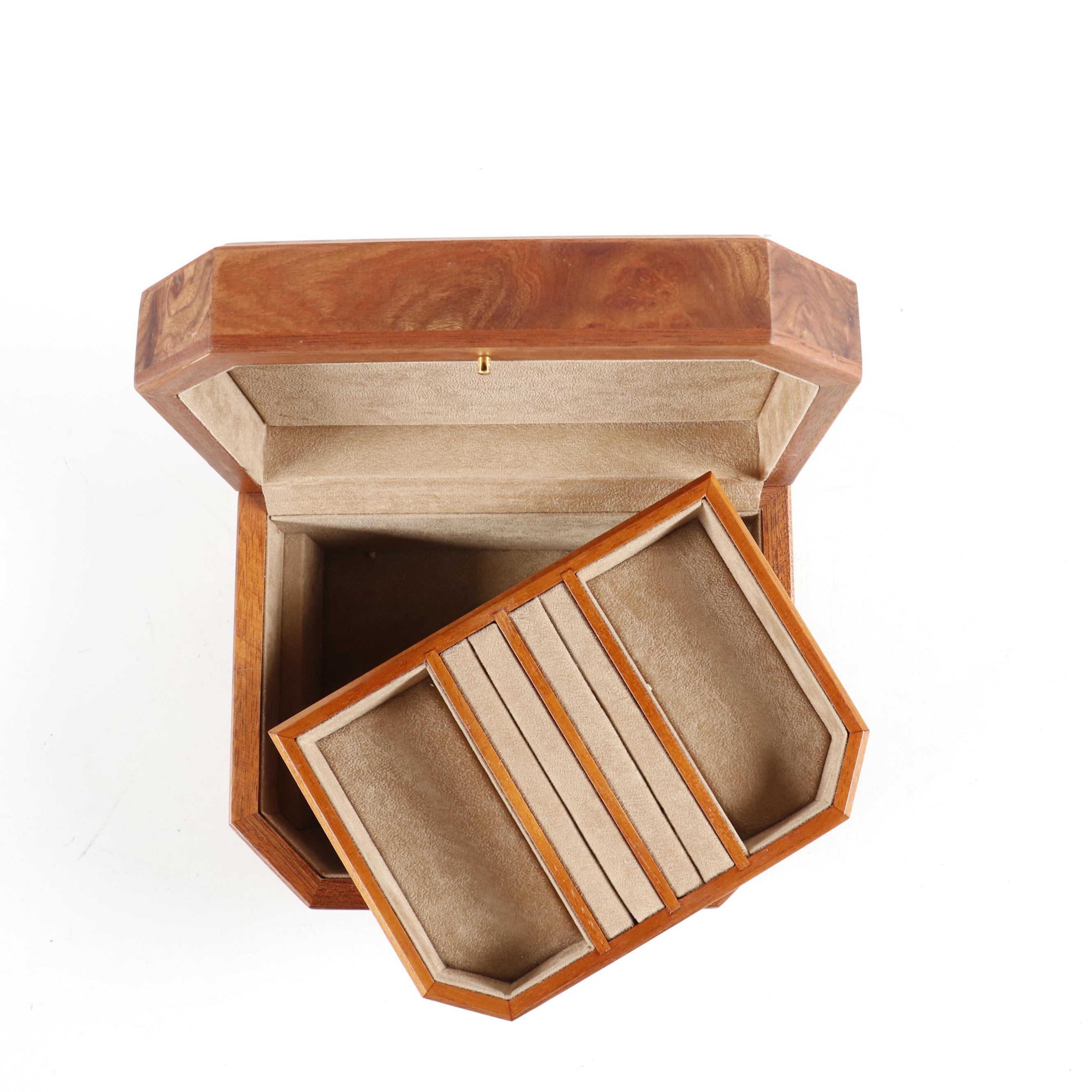 Agresti Italian Burl Wood Jewelry Box and Reuge Burl Music Box