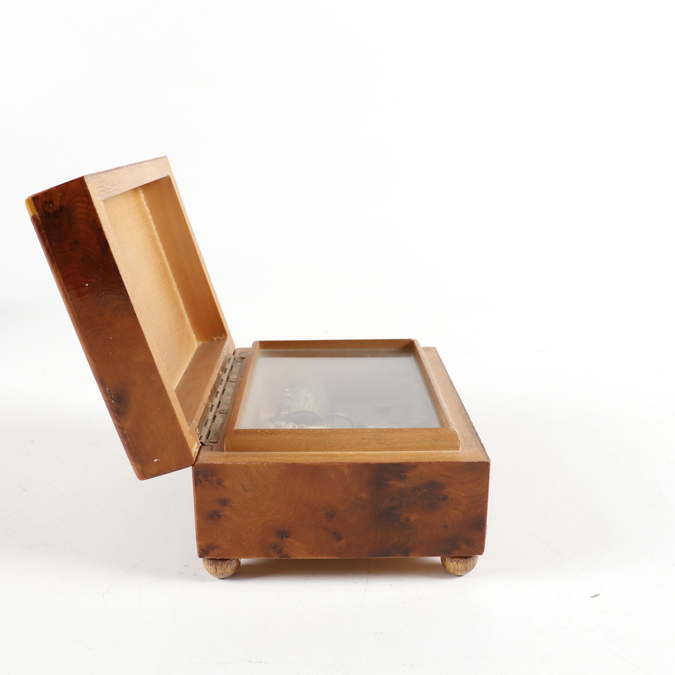 Agresti Italian Burl Wood Jewelry Box and Reuge Burl Music Box