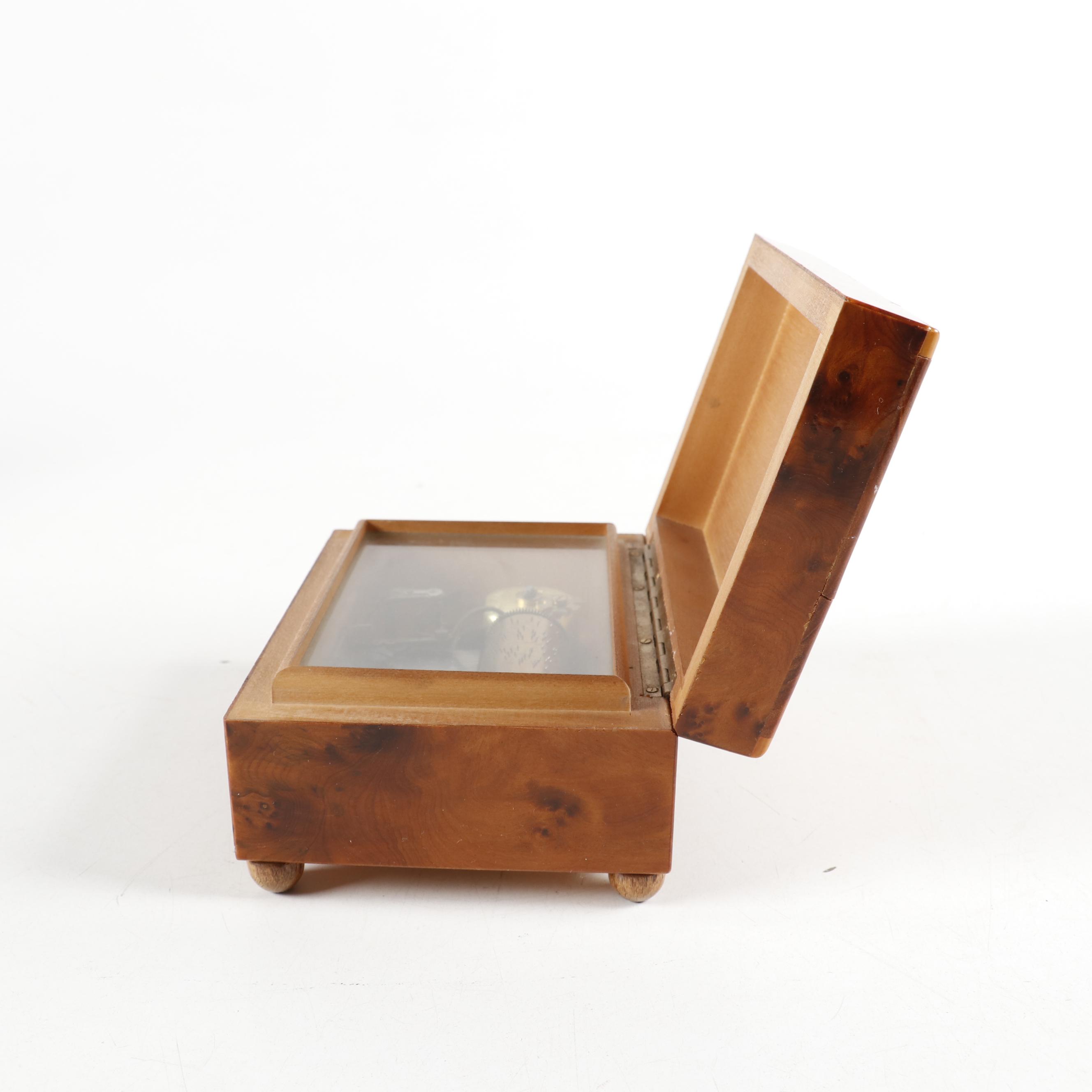 Agresti Italian Burl Wood Jewelry Box and Reuge Burl Music Box