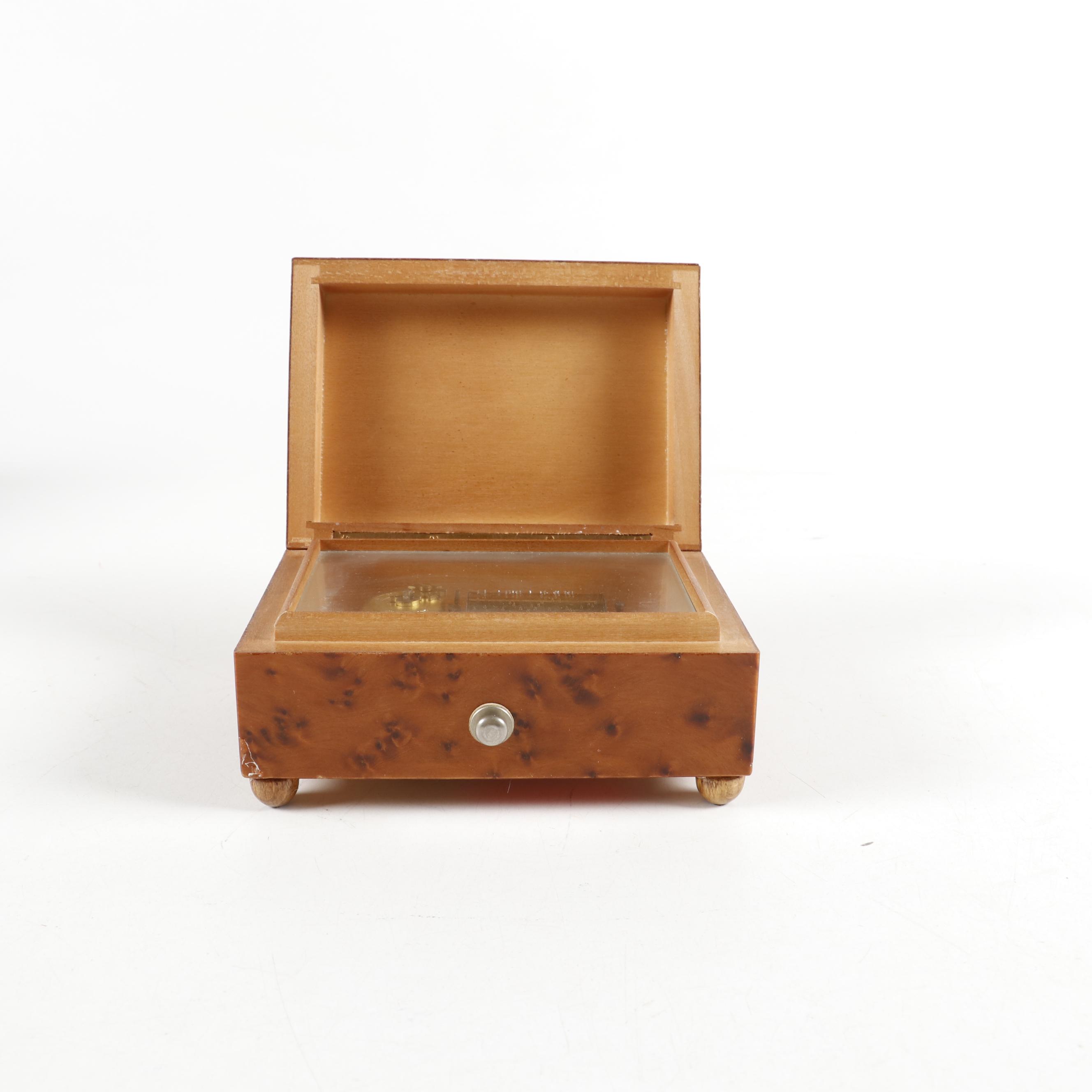 Agresti Italian Burl Wood Jewelry Box and Reuge Burl Music Box