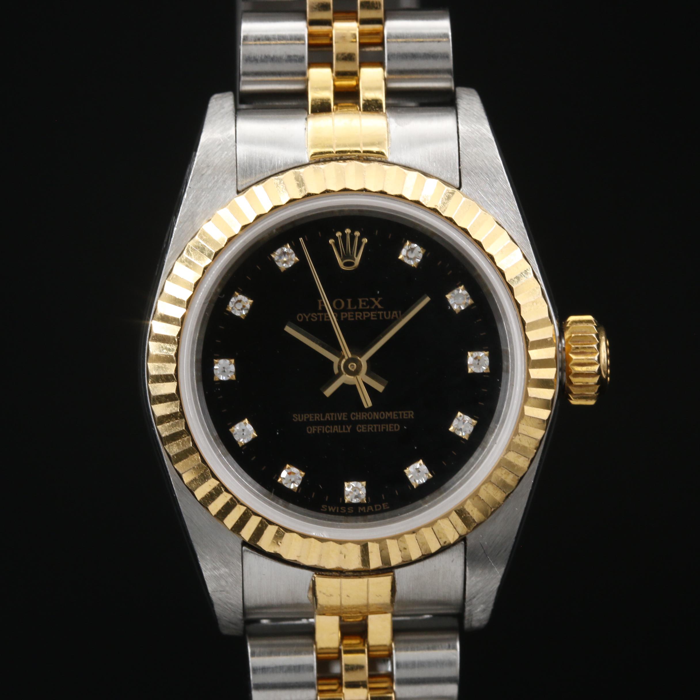 1997 Rolex Oyster Perpetual Factory Diamond Dial 18K and Stainless Watch