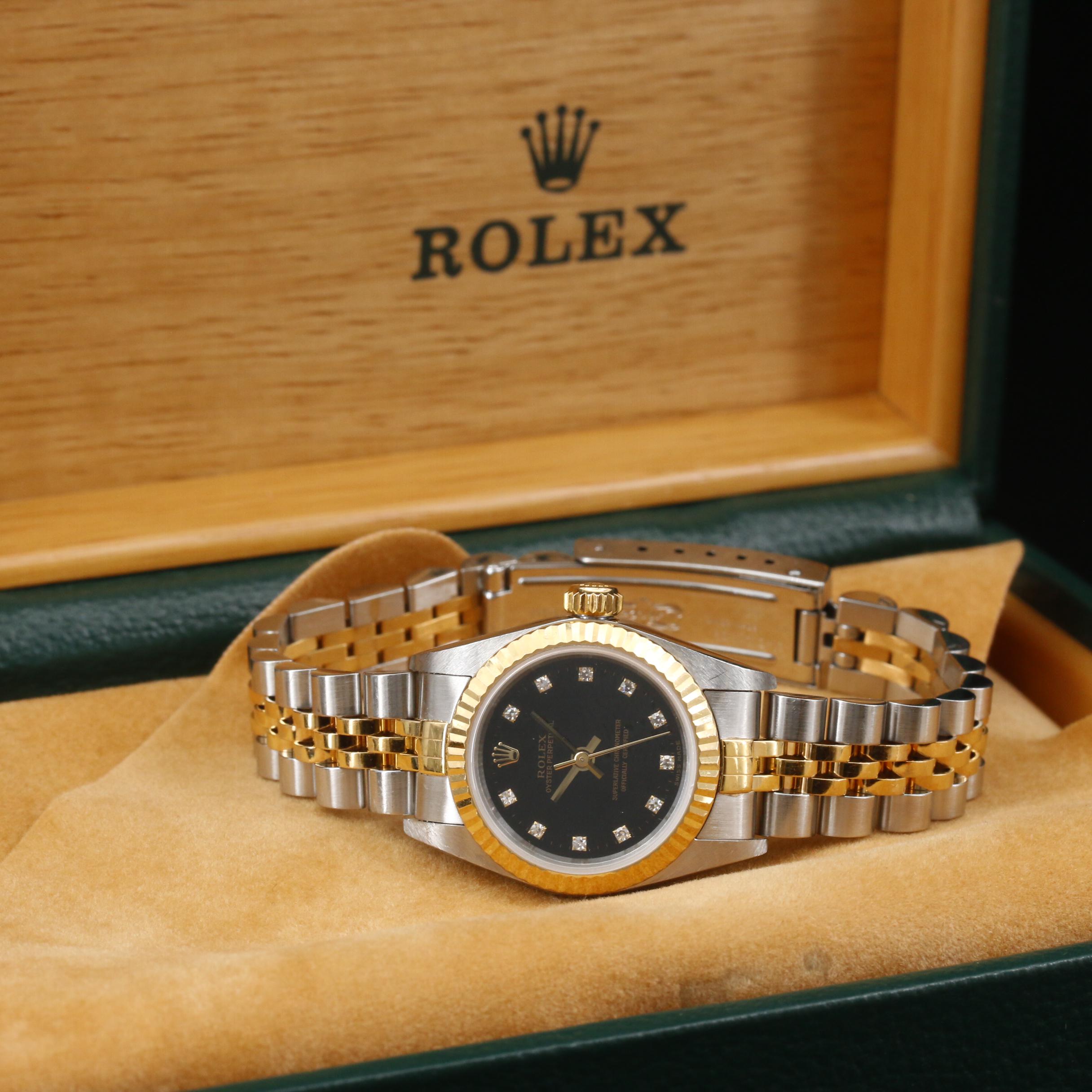 1997 Rolex Oyster Perpetual Factory Diamond Dial 18K and Stainless Watch