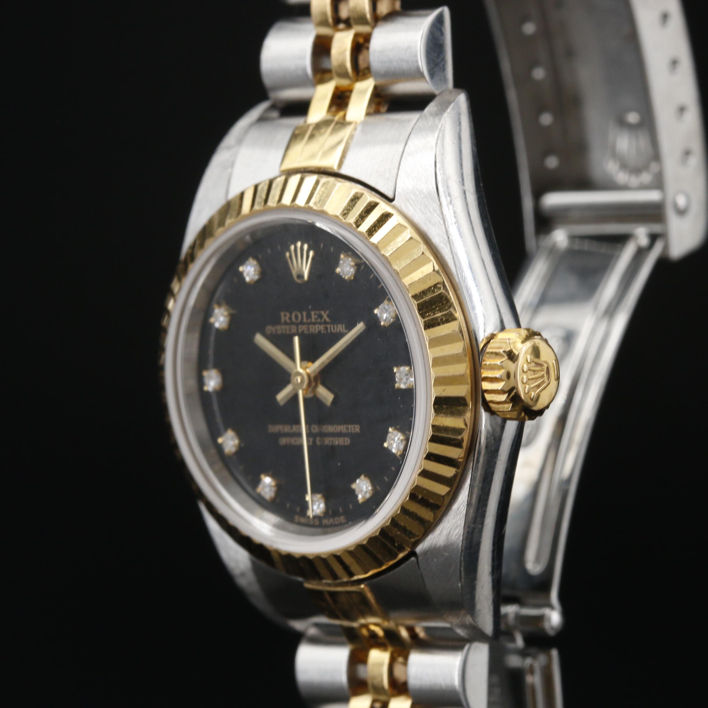 1997 Rolex Oyster Perpetual Factory Diamond Dial 18K and Stainless Watch