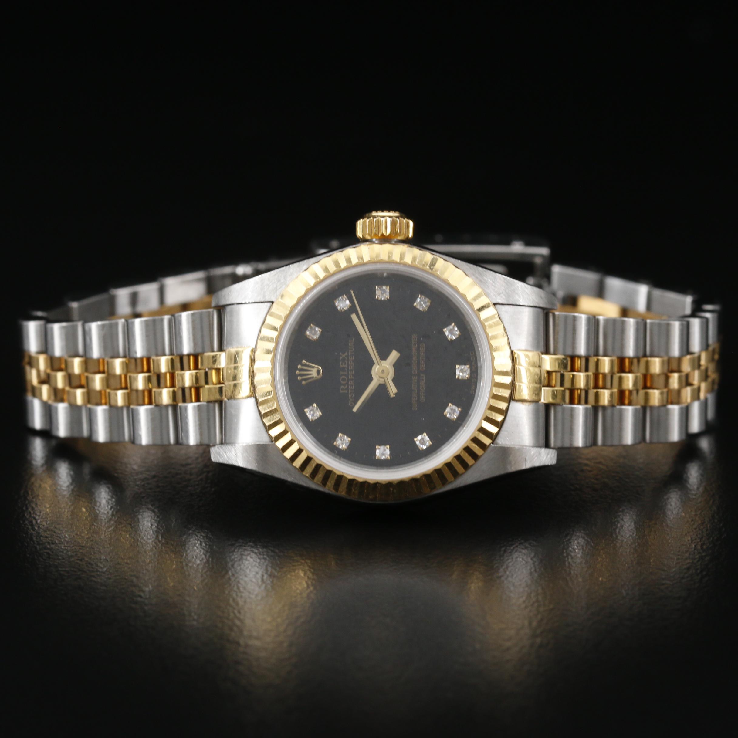 1997 Rolex Oyster Perpetual Factory Diamond Dial 18K and Stainless Watch