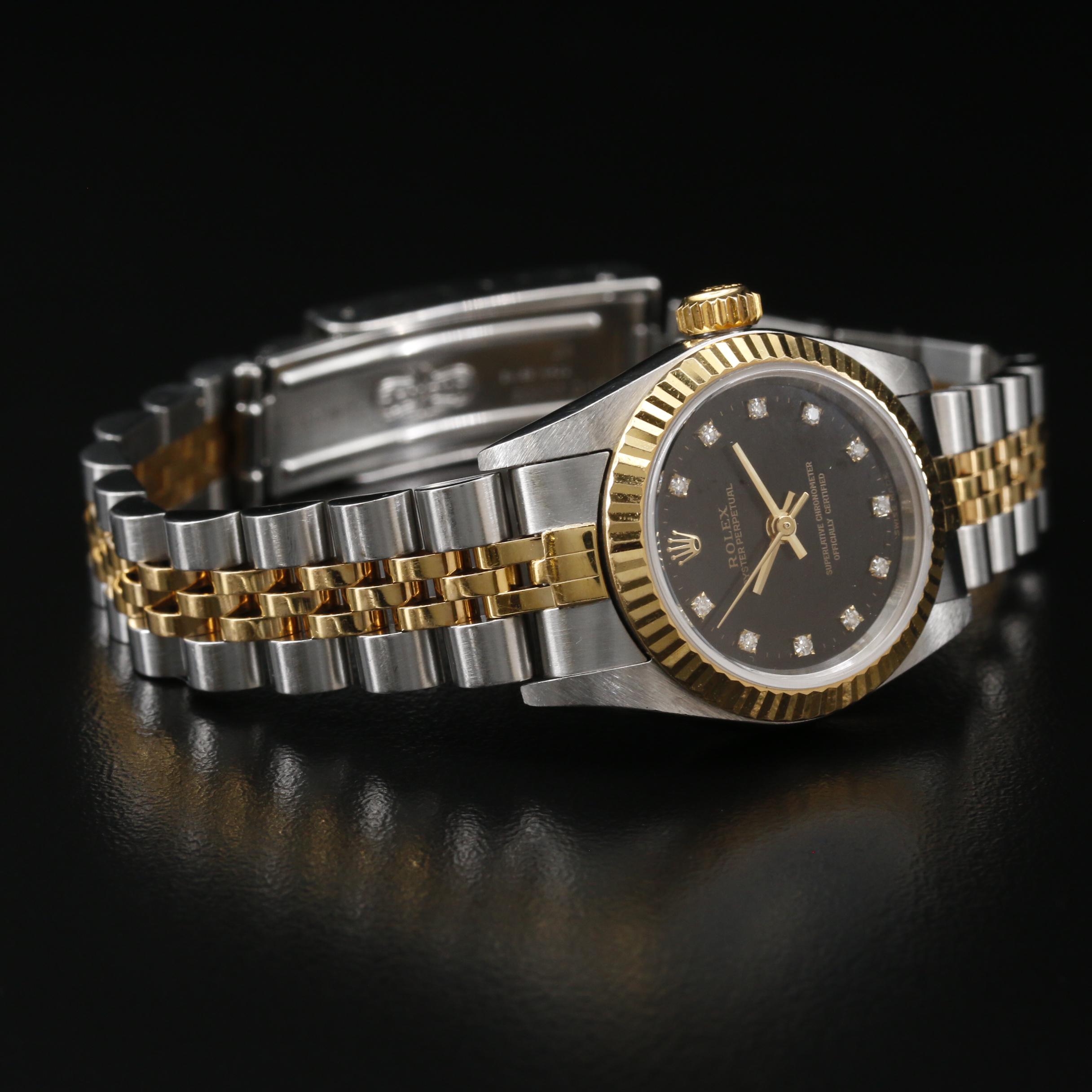 1997 Rolex Oyster Perpetual Factory Diamond Dial 18K and Stainless Watch