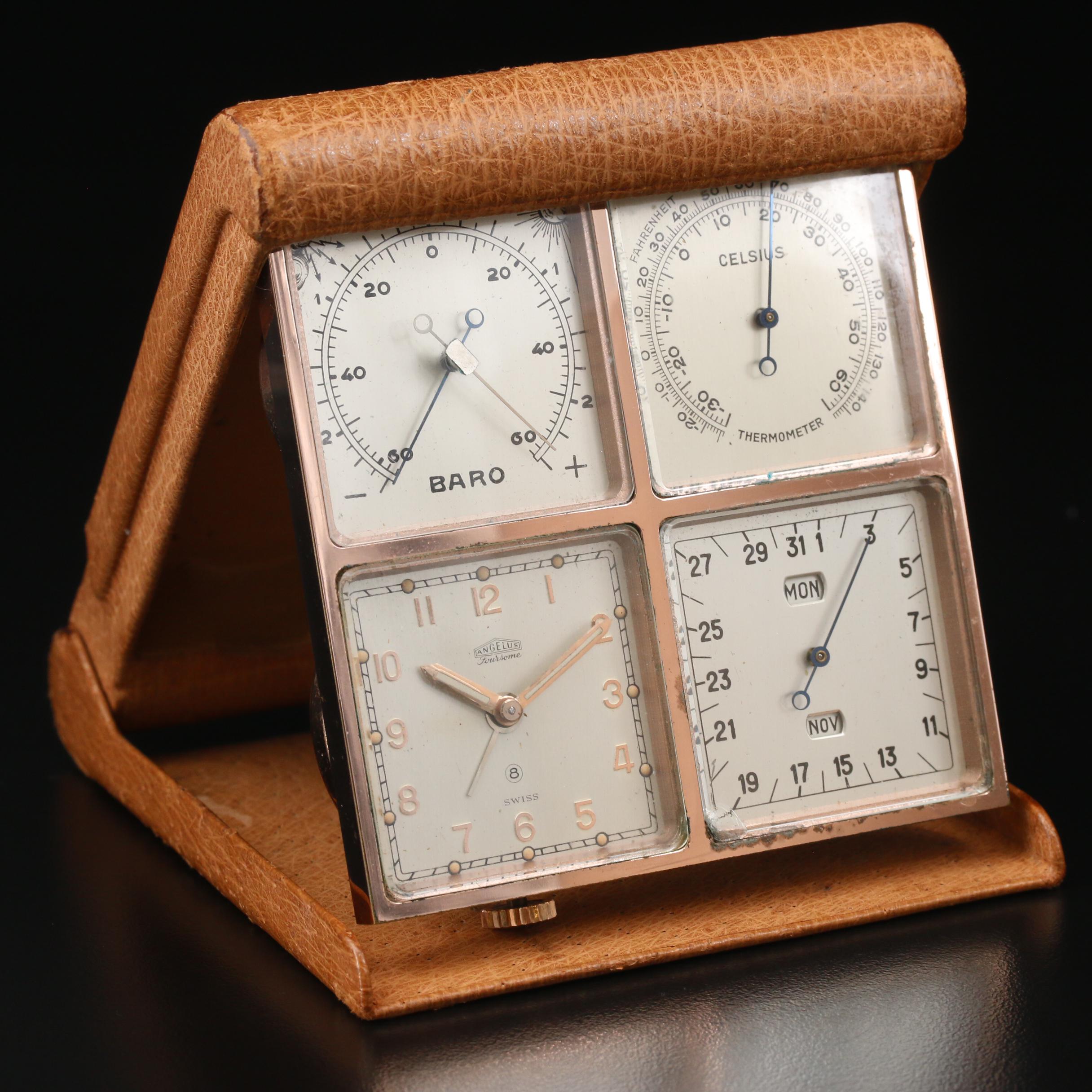 Vintage Angelus Foursome Travel Clock and Weather Station
