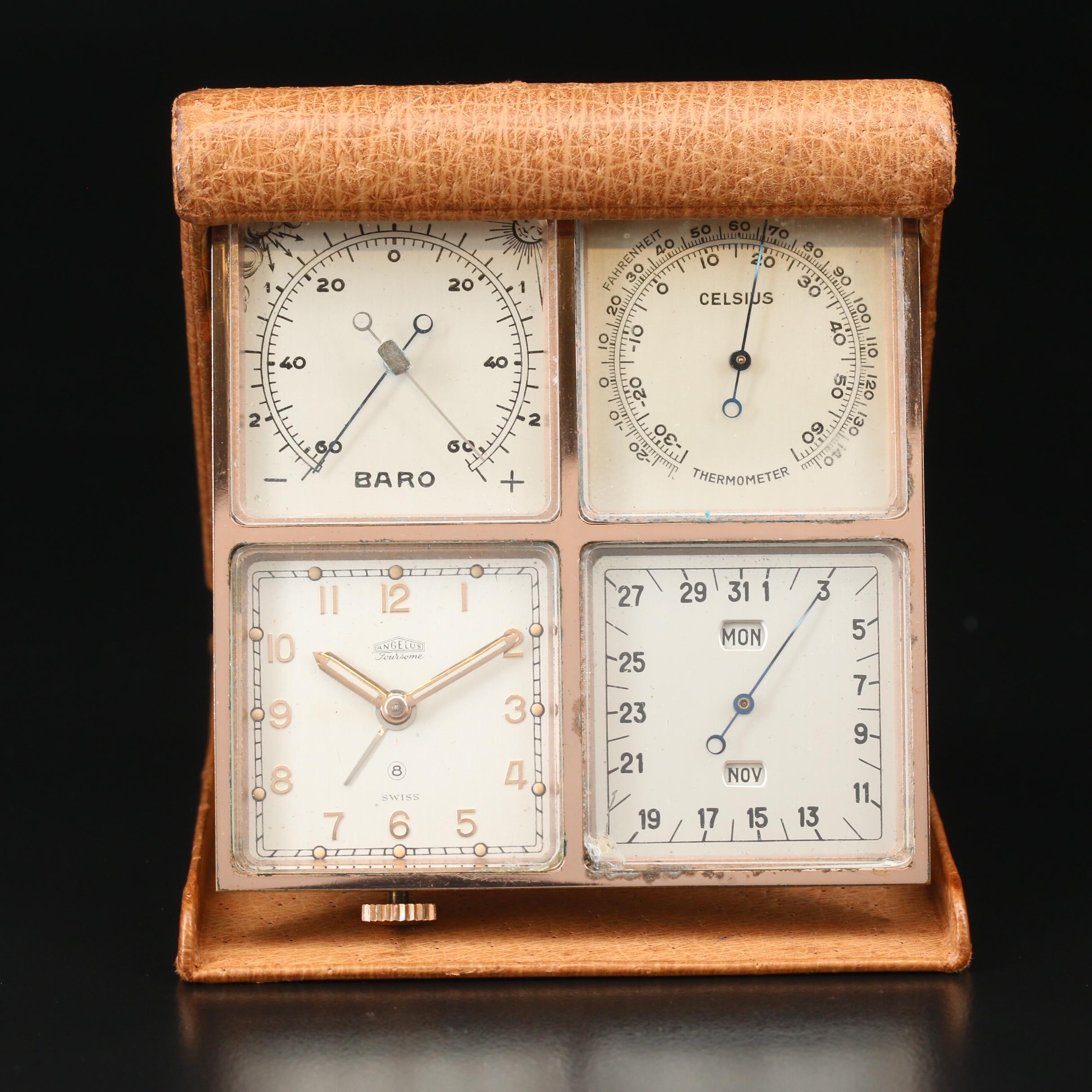 Vintage Angelus Foursome Travel Clock and Weather Station
