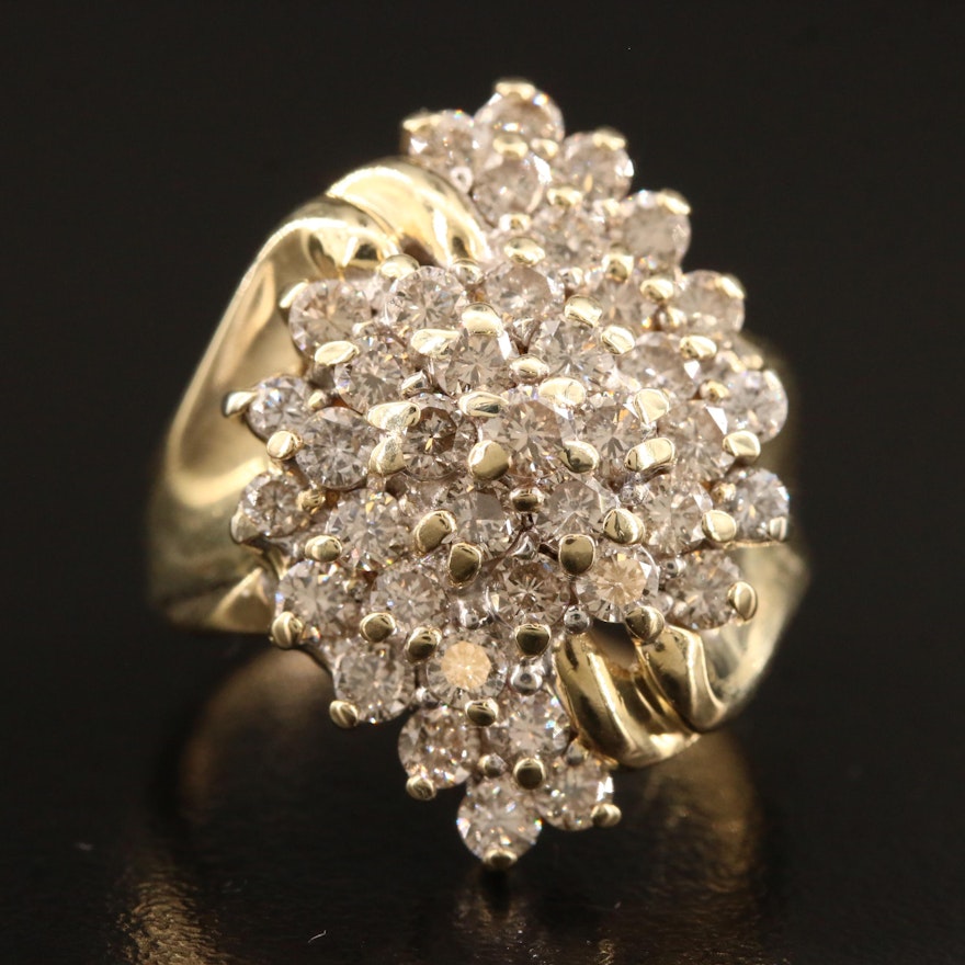 14K 2.50 CTW Diamond Cluster Ring