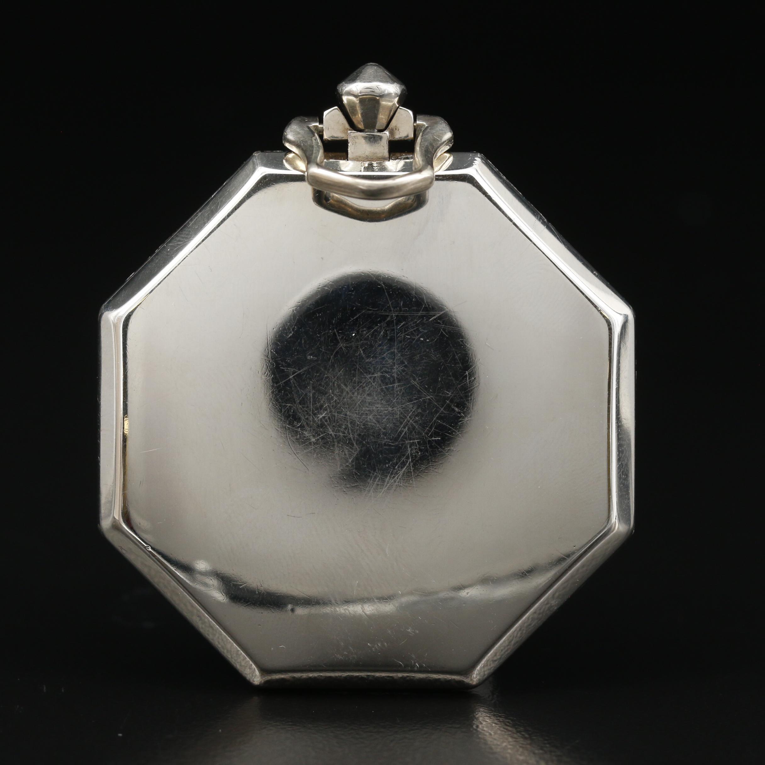 Elgin Art Deco 14K Gold Filled and Enamel Octagonal Open Face Pocket Watch