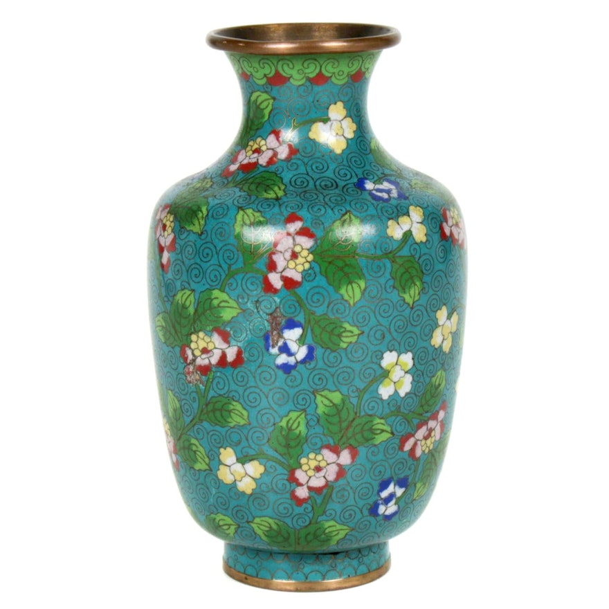 Chinese Floral Cloisonné Vase, 20th Century